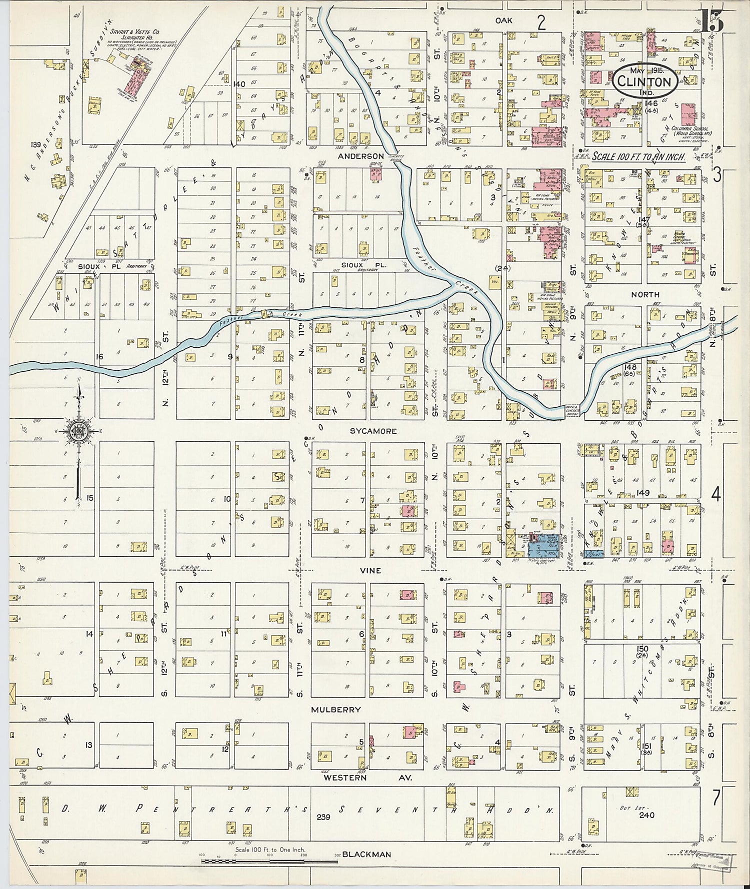 This old map of Clinton, Vermillion County, Indiana was created by Sanborn Map Company in 1915