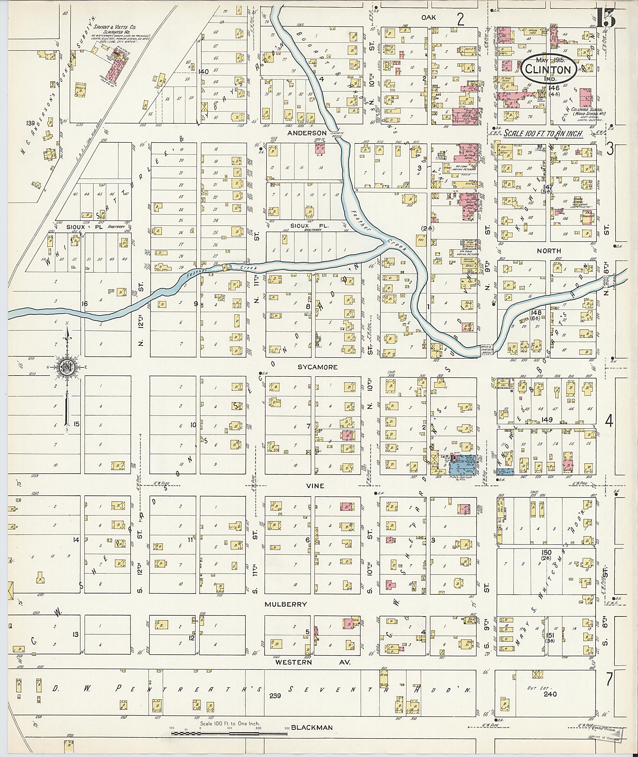 This old map of Clinton, Vermillion County, Indiana was created by Sanborn Map Company in 1915