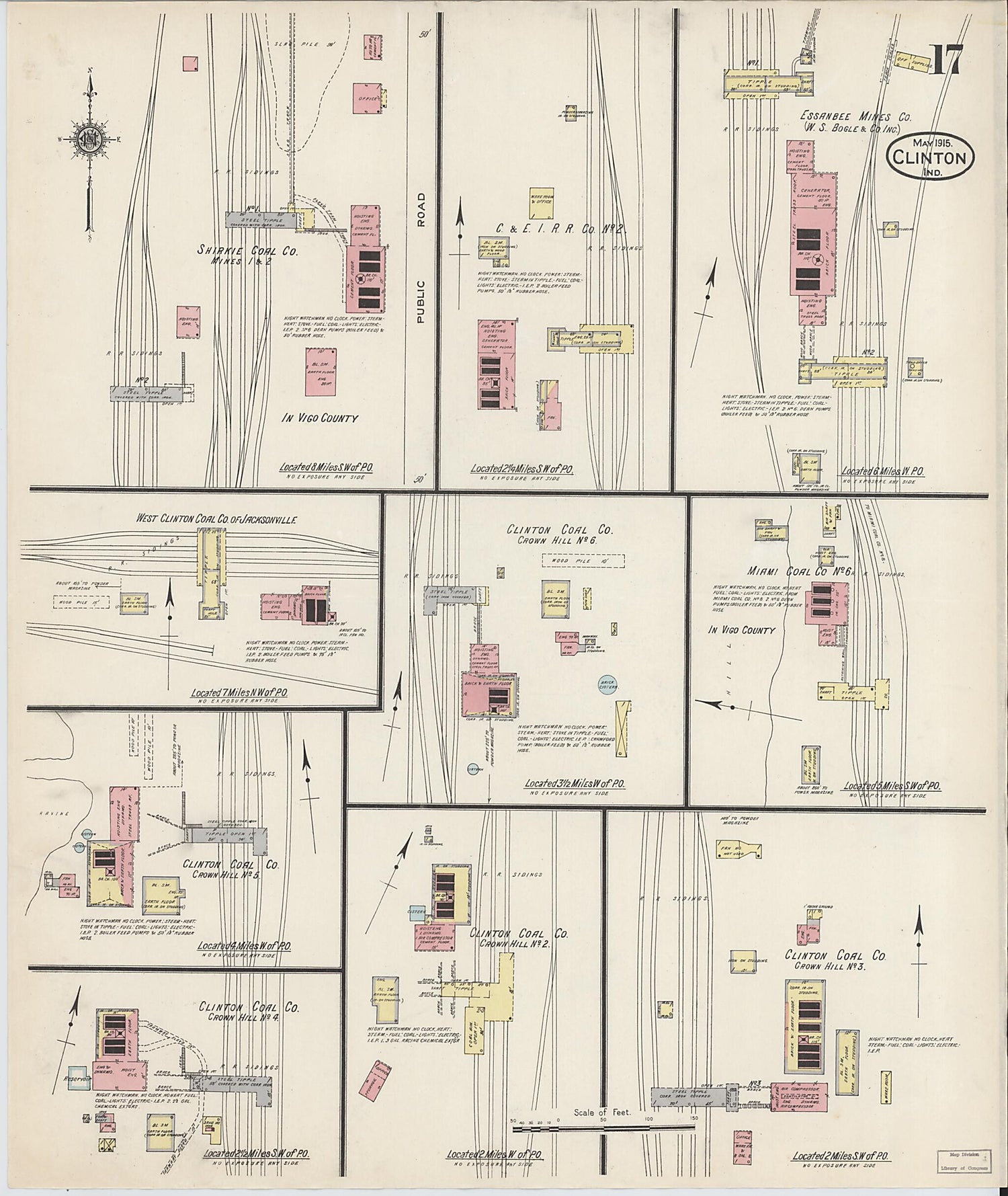 This old map of Clinton, Vermillion County, Indiana was created by Sanborn Map Company in 1915