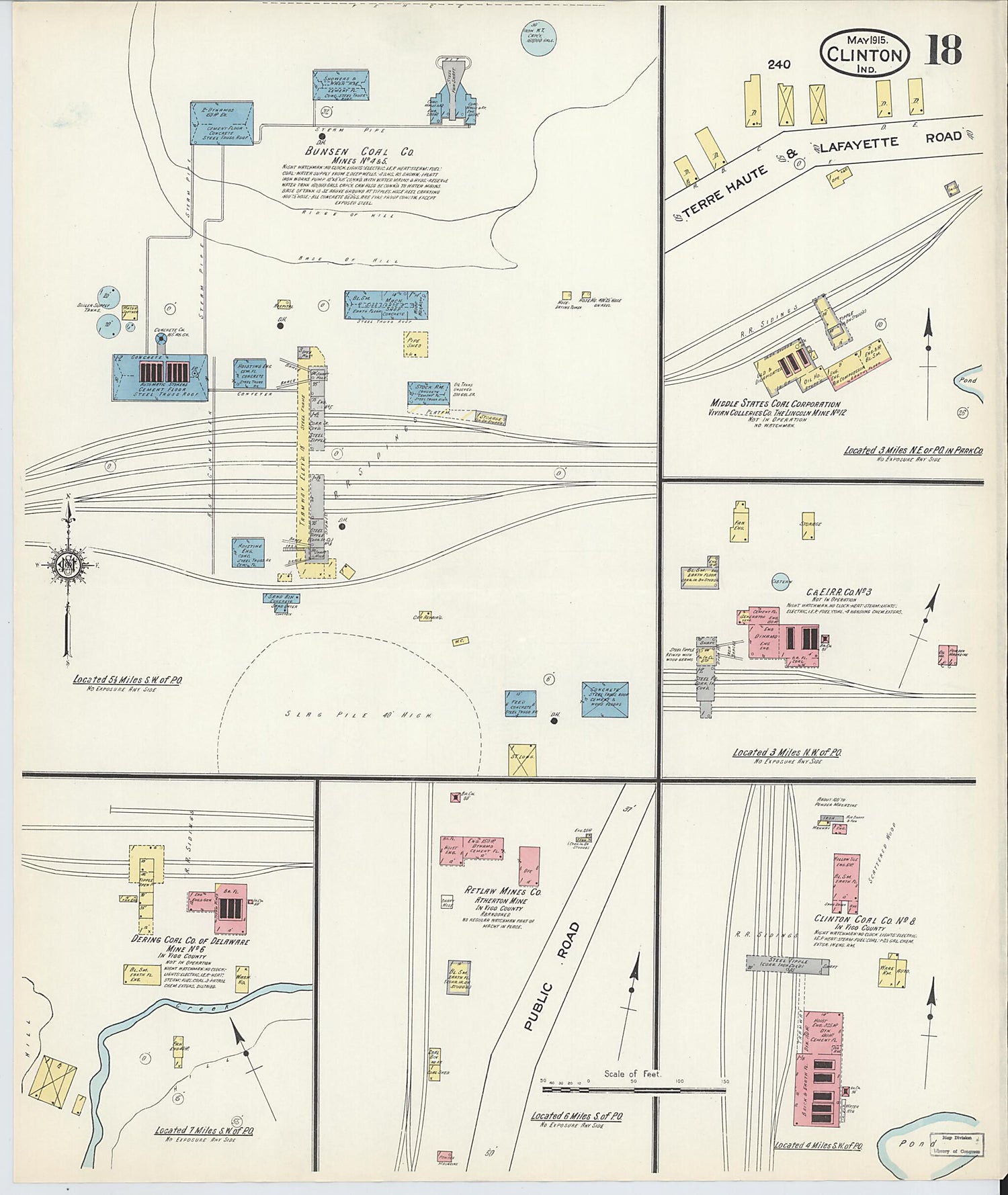 This old map of Clinton, Vermillion County, Indiana was created by Sanborn Map Company in 1915