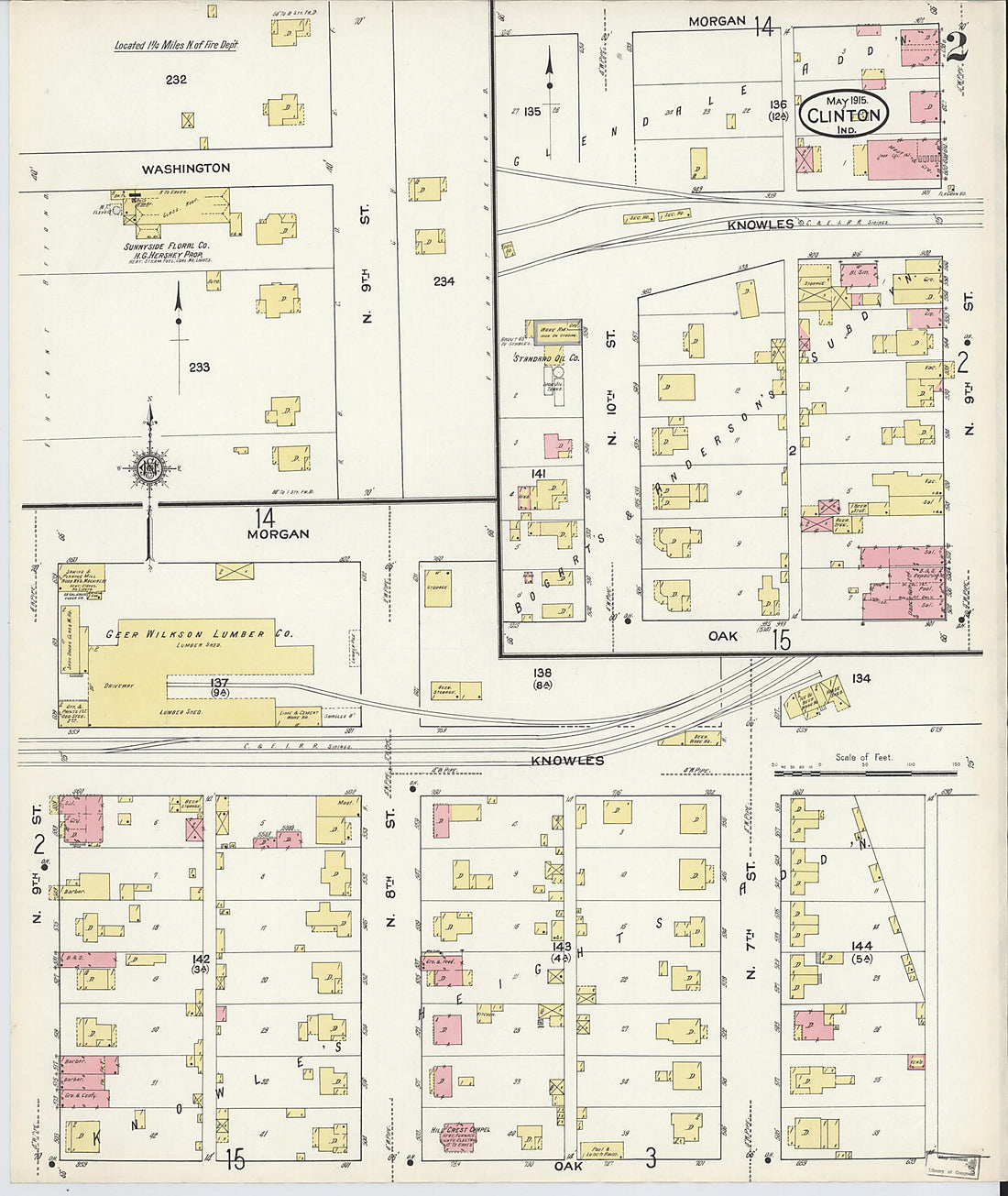 This old map of Clinton, Vermillion County, Indiana was created by Sanborn Map Company in 1915