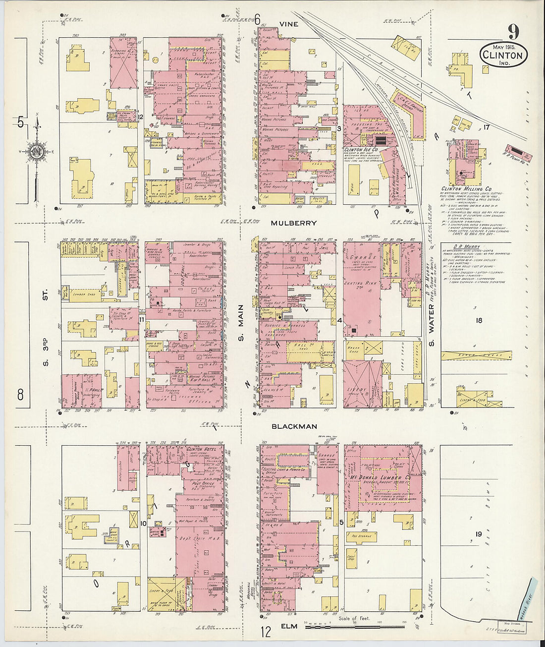 This old map of Clinton, Vermillion County, Indiana was created by Sanborn Map Company in 1915