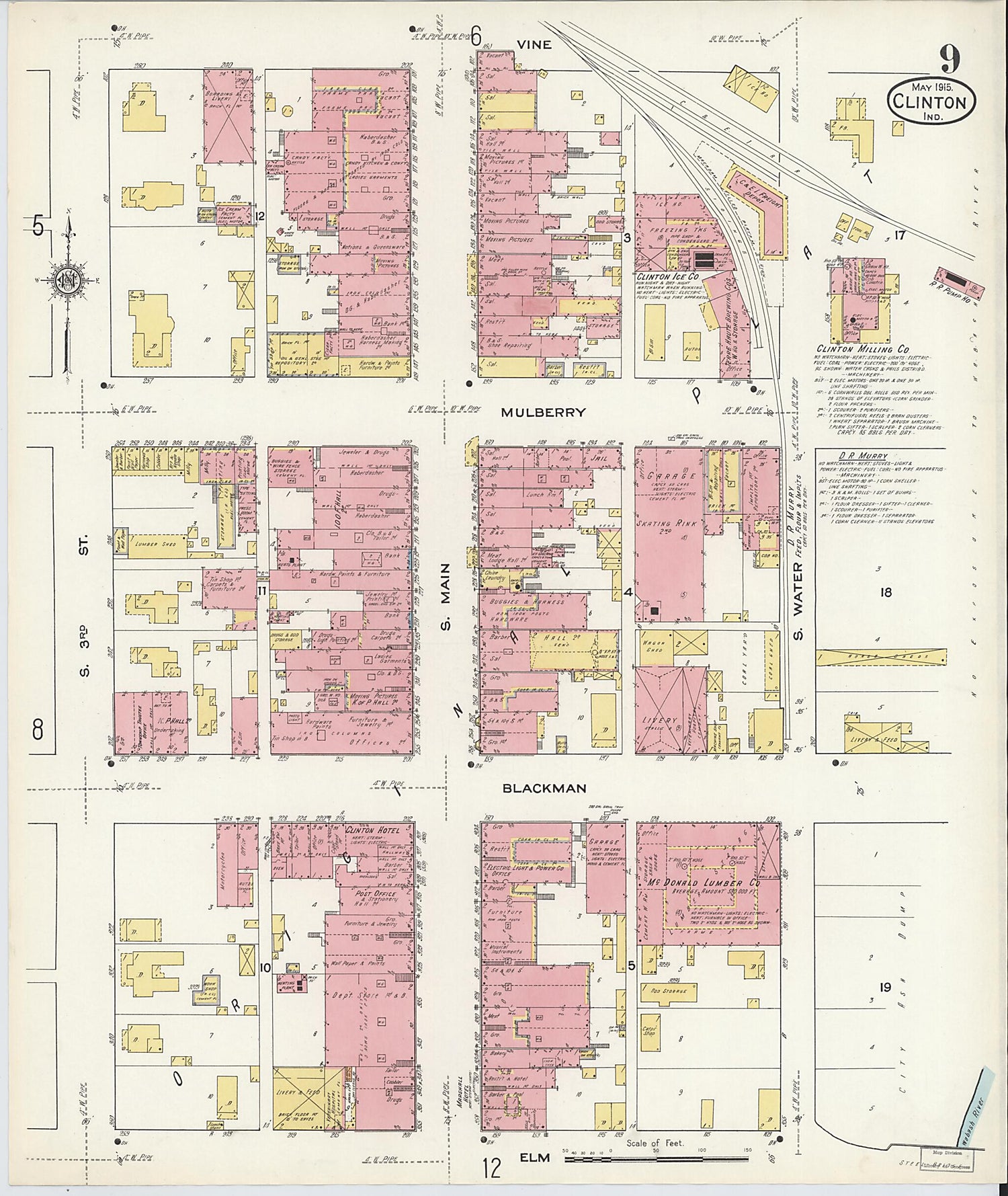 This old map of Clinton, Vermillion County, Indiana was created by Sanborn Map Company in 1915