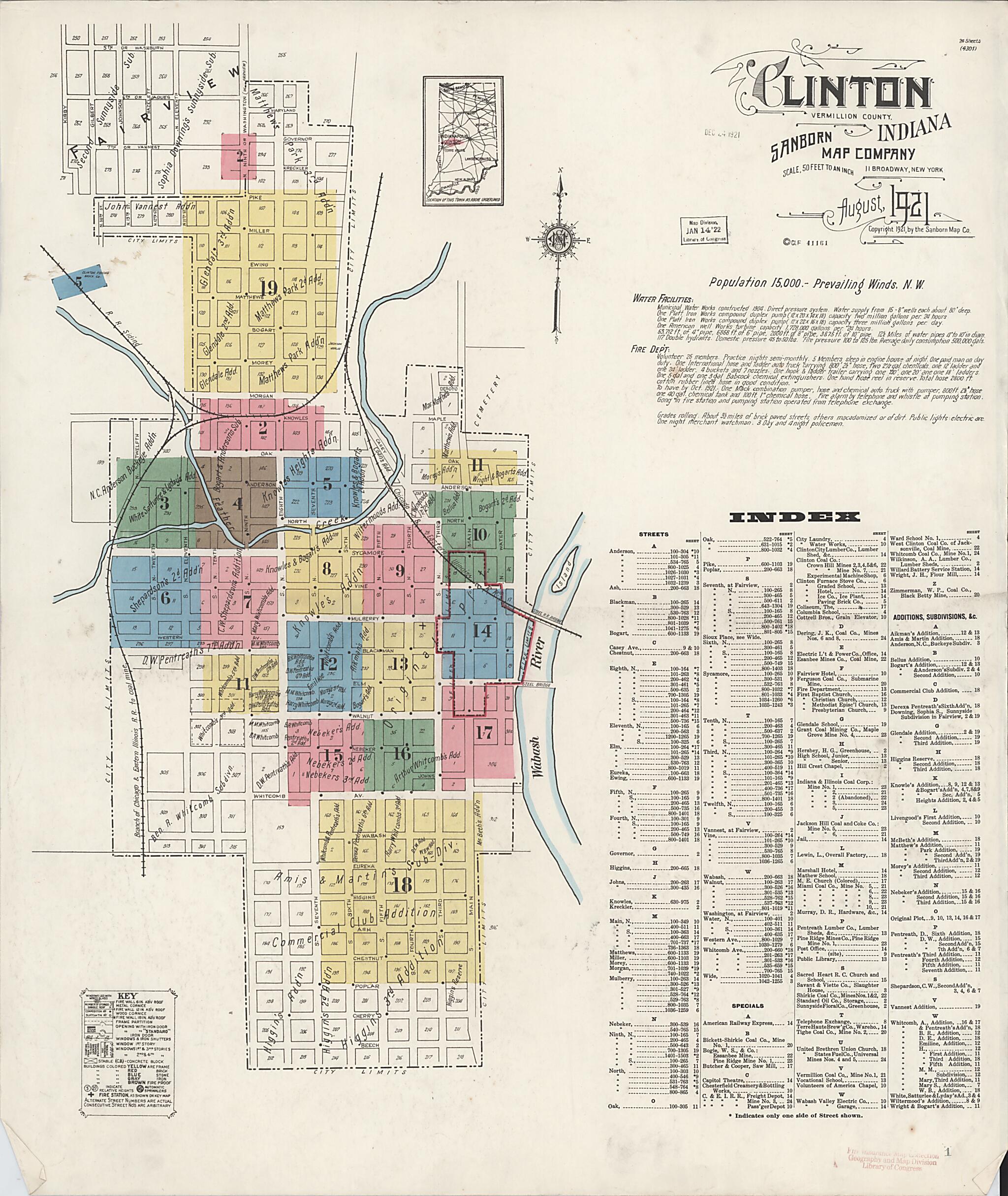 This old map of Clinton, Vermillion County, Indiana was created by Sanborn Map Company in 1921