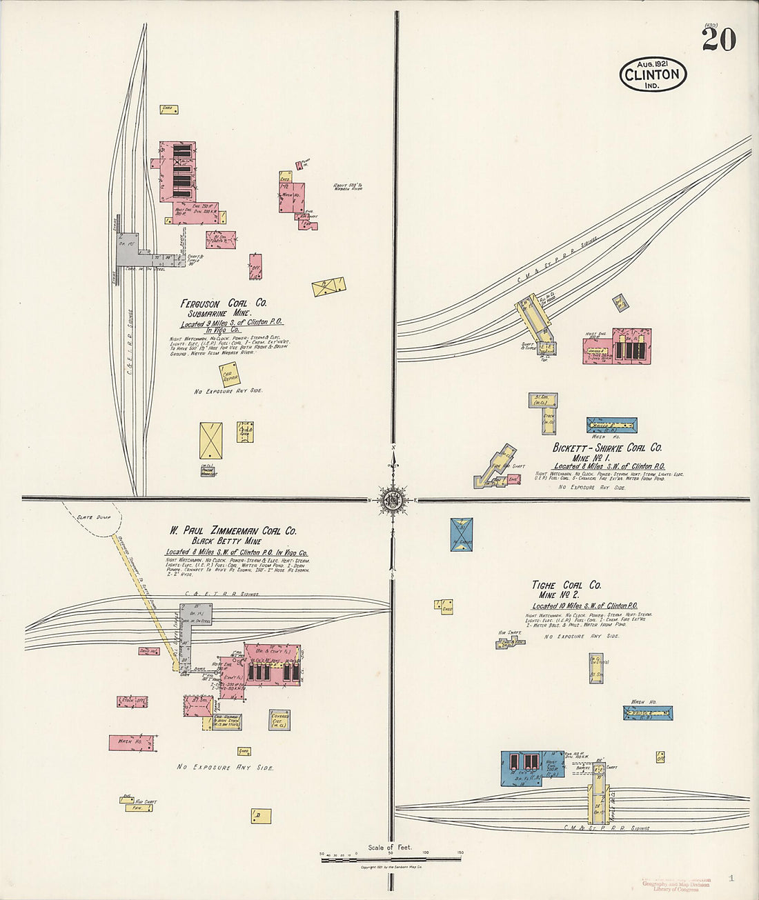 This old map of Clinton, Vermillion County, Indiana was created by Sanborn Map Company in 1921