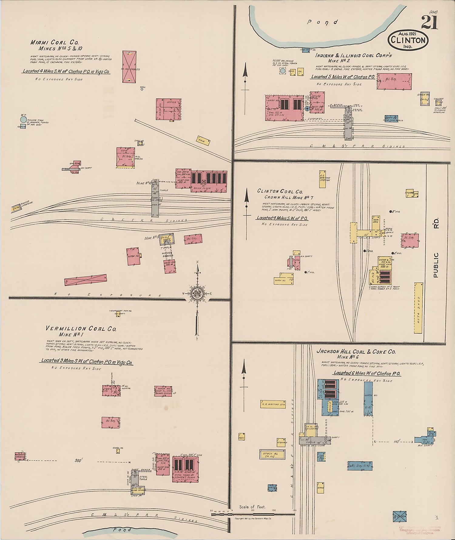 This old map of Clinton, Vermillion County, Indiana was created by Sanborn Map Company in 1921