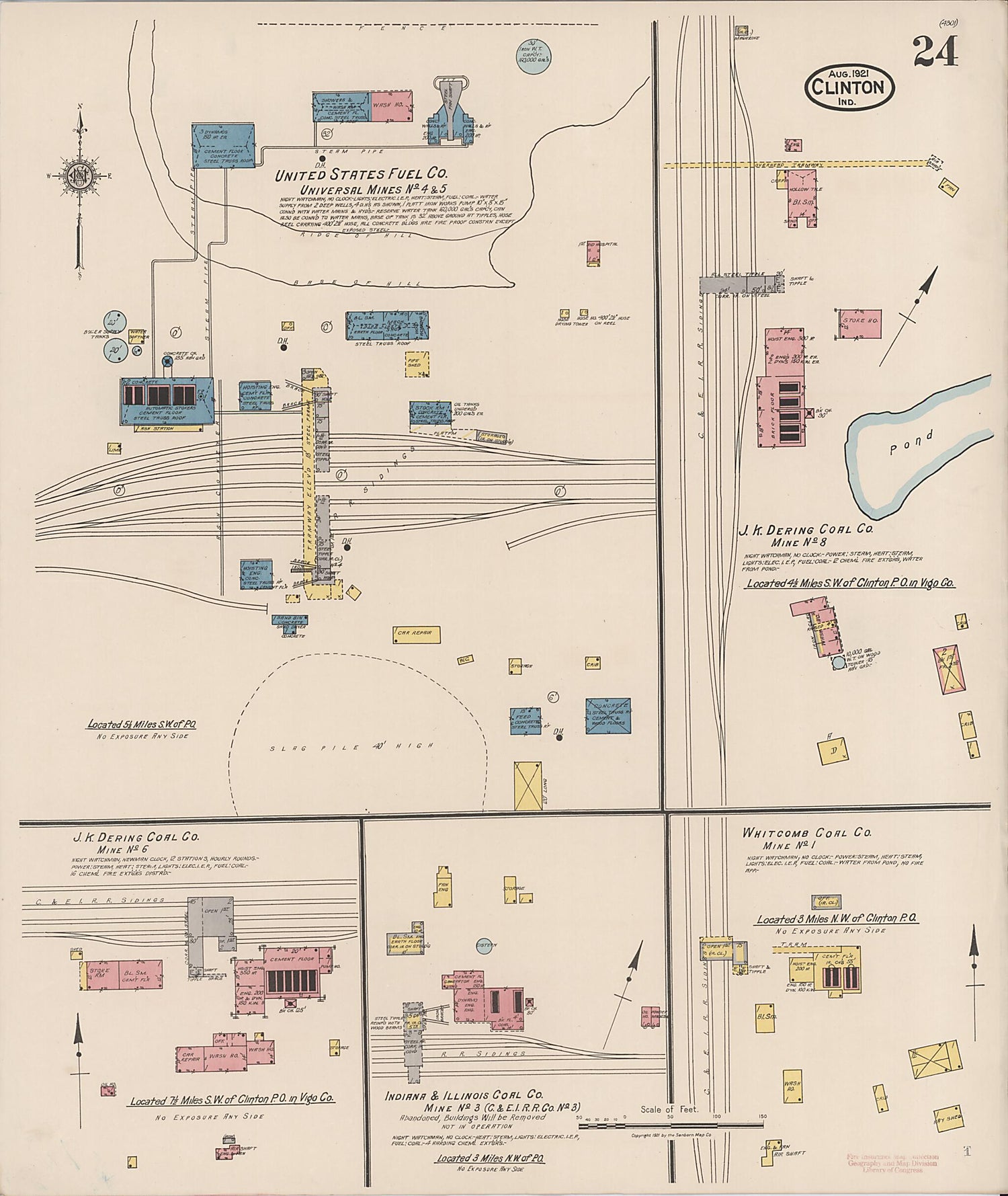 This old map of Clinton, Vermillion County, Indiana was created by Sanborn Map Company in 1921