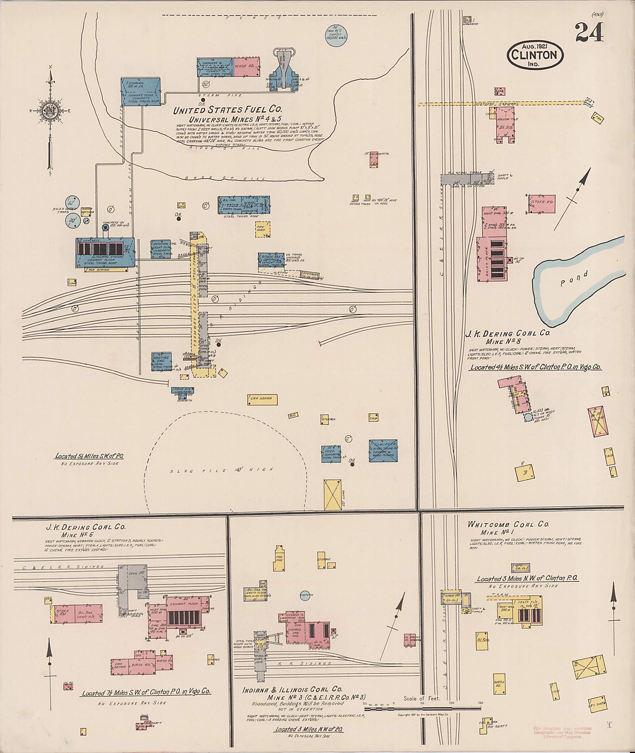 This old map of Clinton, Vermillion County, Indiana was created by Sanborn Map Company in 1921