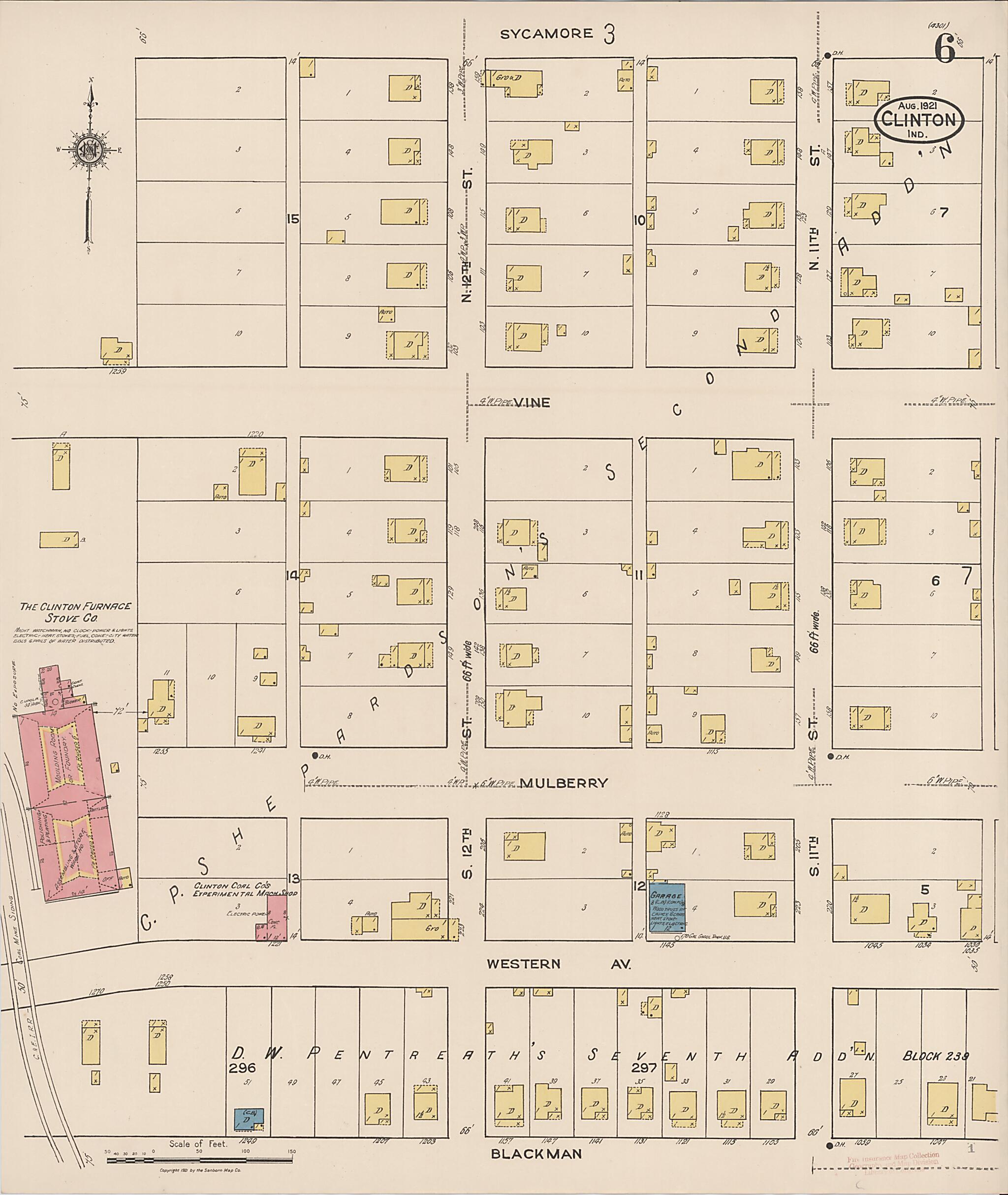 This old map of Clinton, Vermillion County, Indiana was created by Sanborn Map Company in 1921