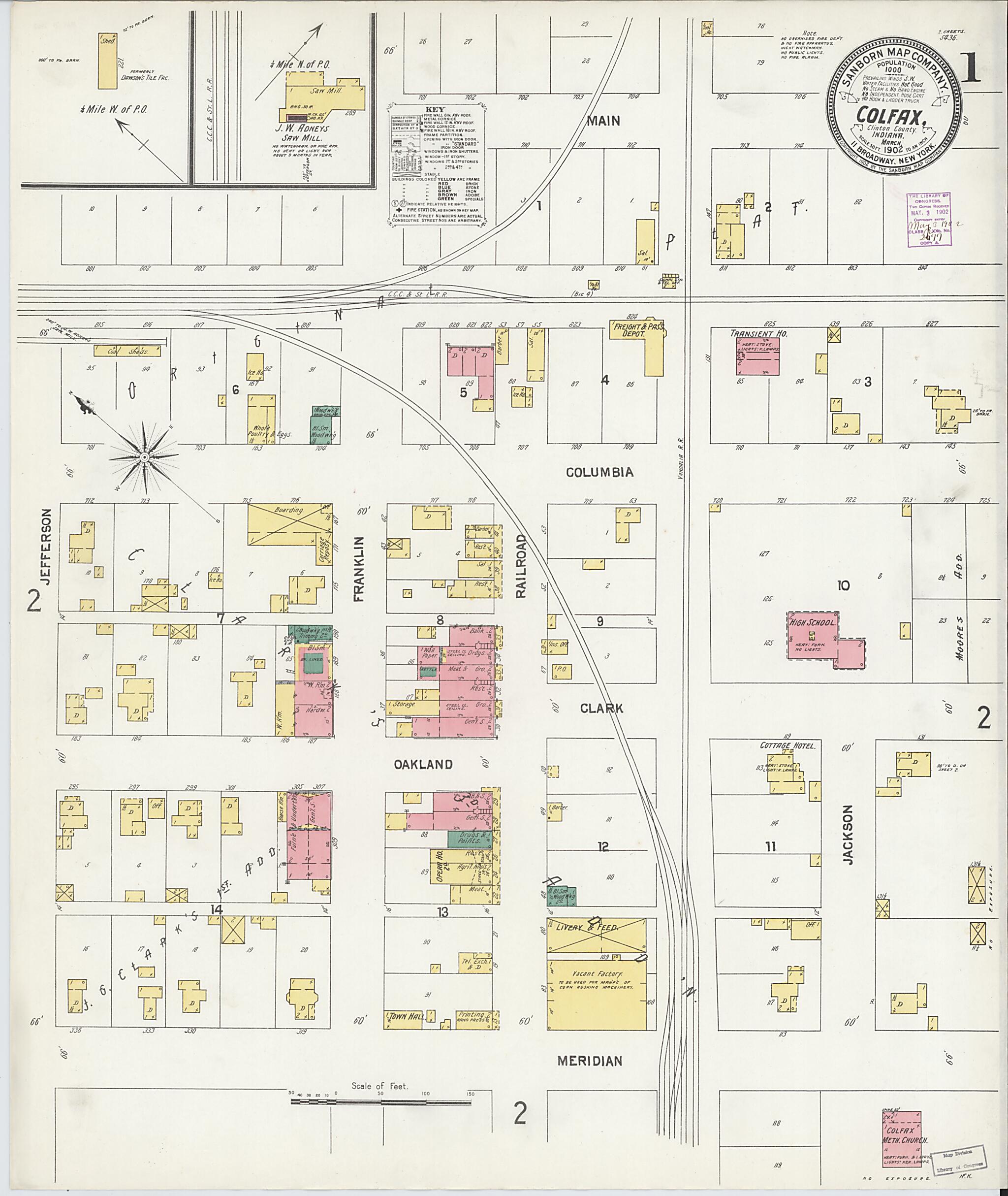 This old map of Colfax, Clinton County, Indiana was created by Sanborn Map Company in 1902