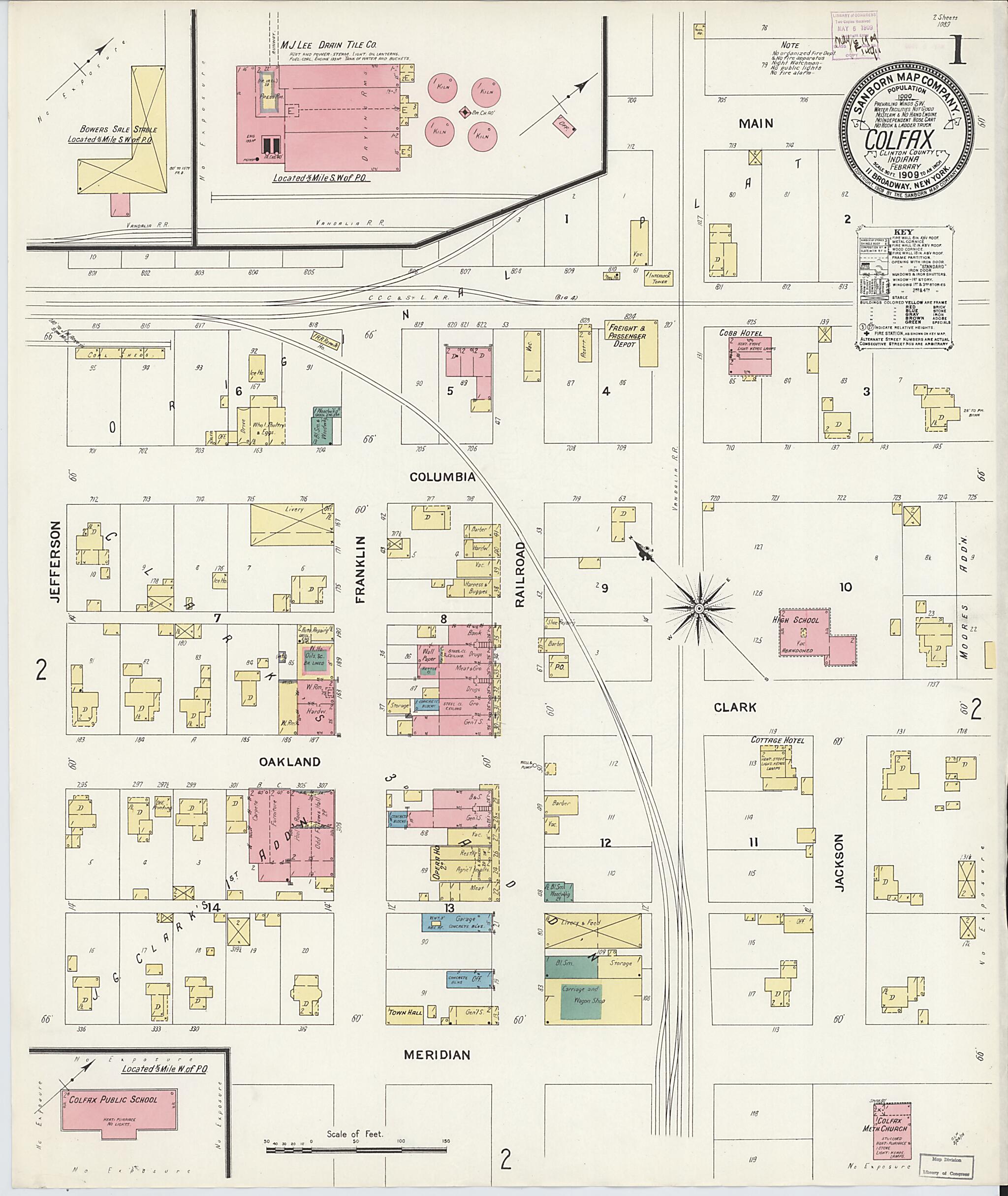 This old map of Colfax, Clinton County, Indiana was created by Sanborn Map Company in 1909