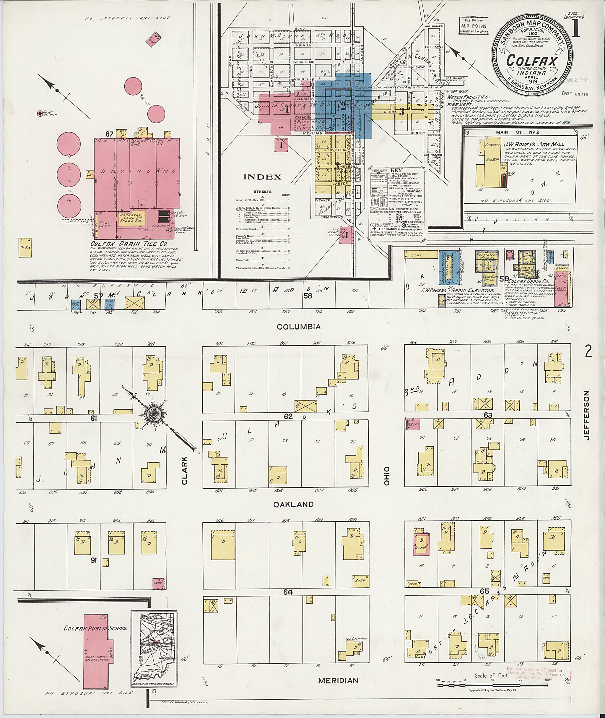 This old map of Colfax, Clinton County, Indiana was created by Sanborn Map Company in 1919