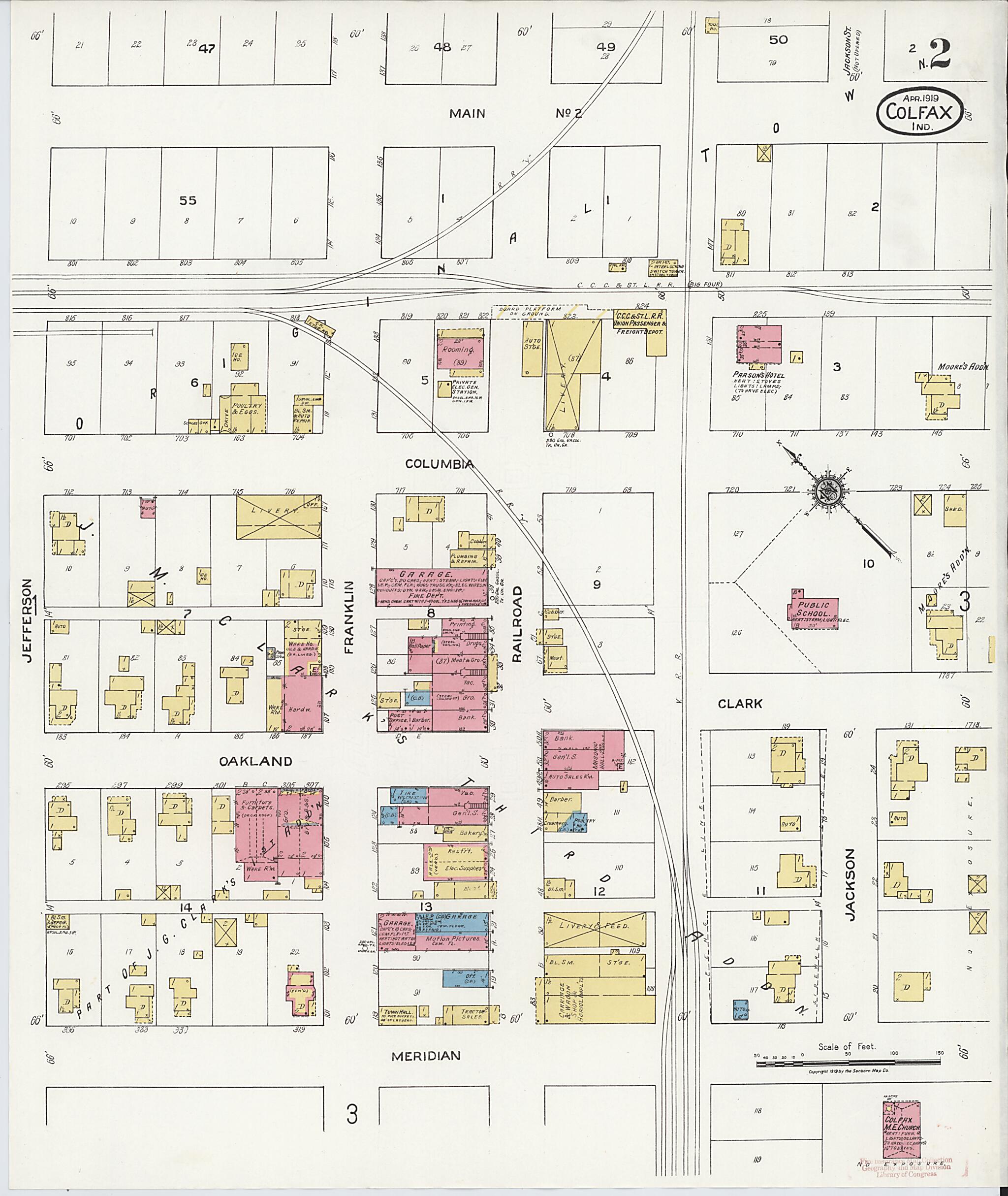 This old map of Colfax, Clinton County, Indiana was created by Sanborn Map Company in 1919