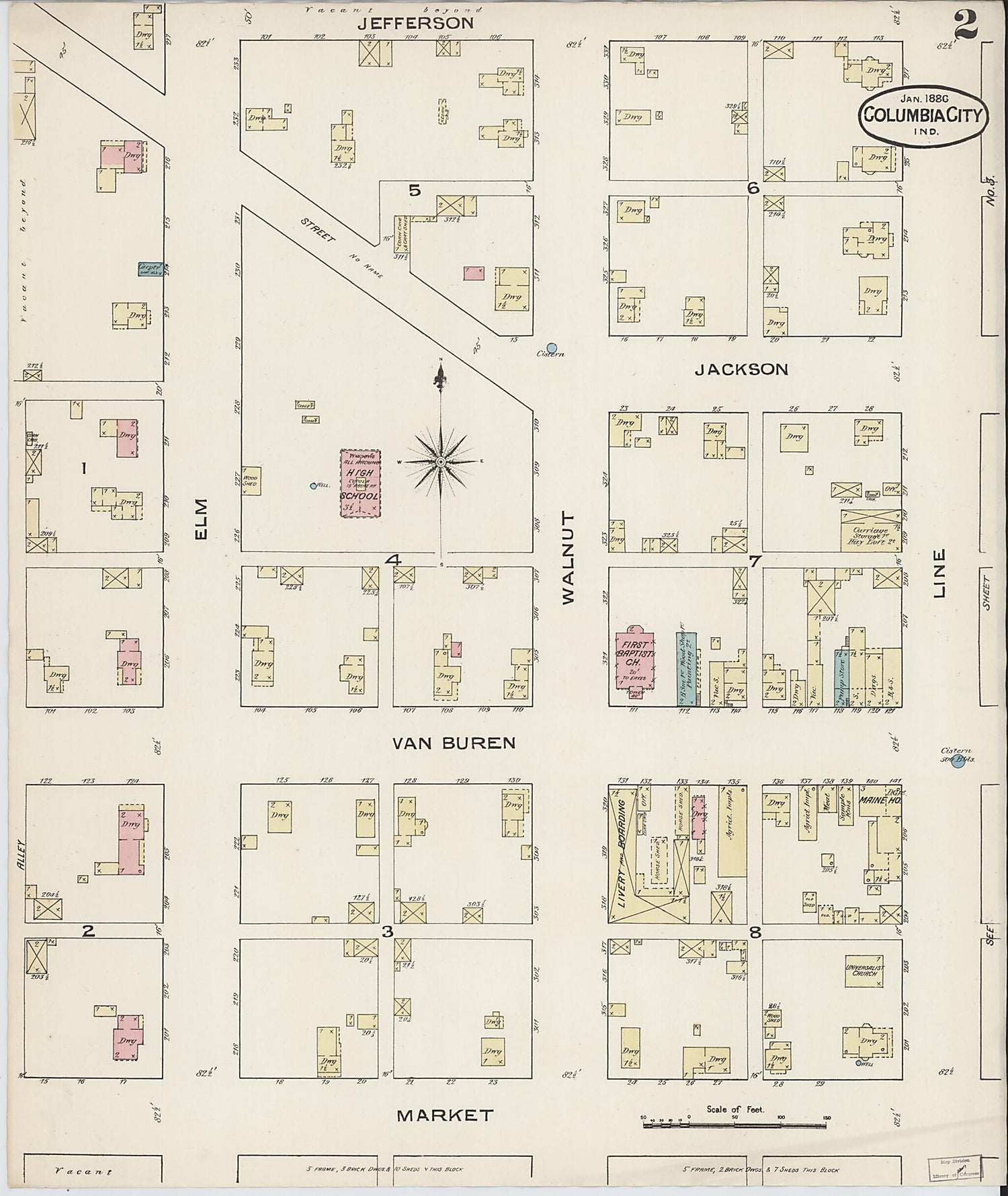 This old map of Columbia City, Whitley County, Indiana was created by Sanborn Map Company in 1886