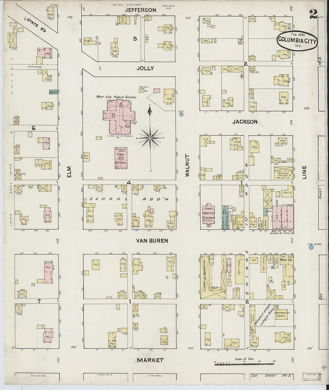 This old map of Columbia City, Whitley County, Indiana was created by Sanborn Map Company in 1890