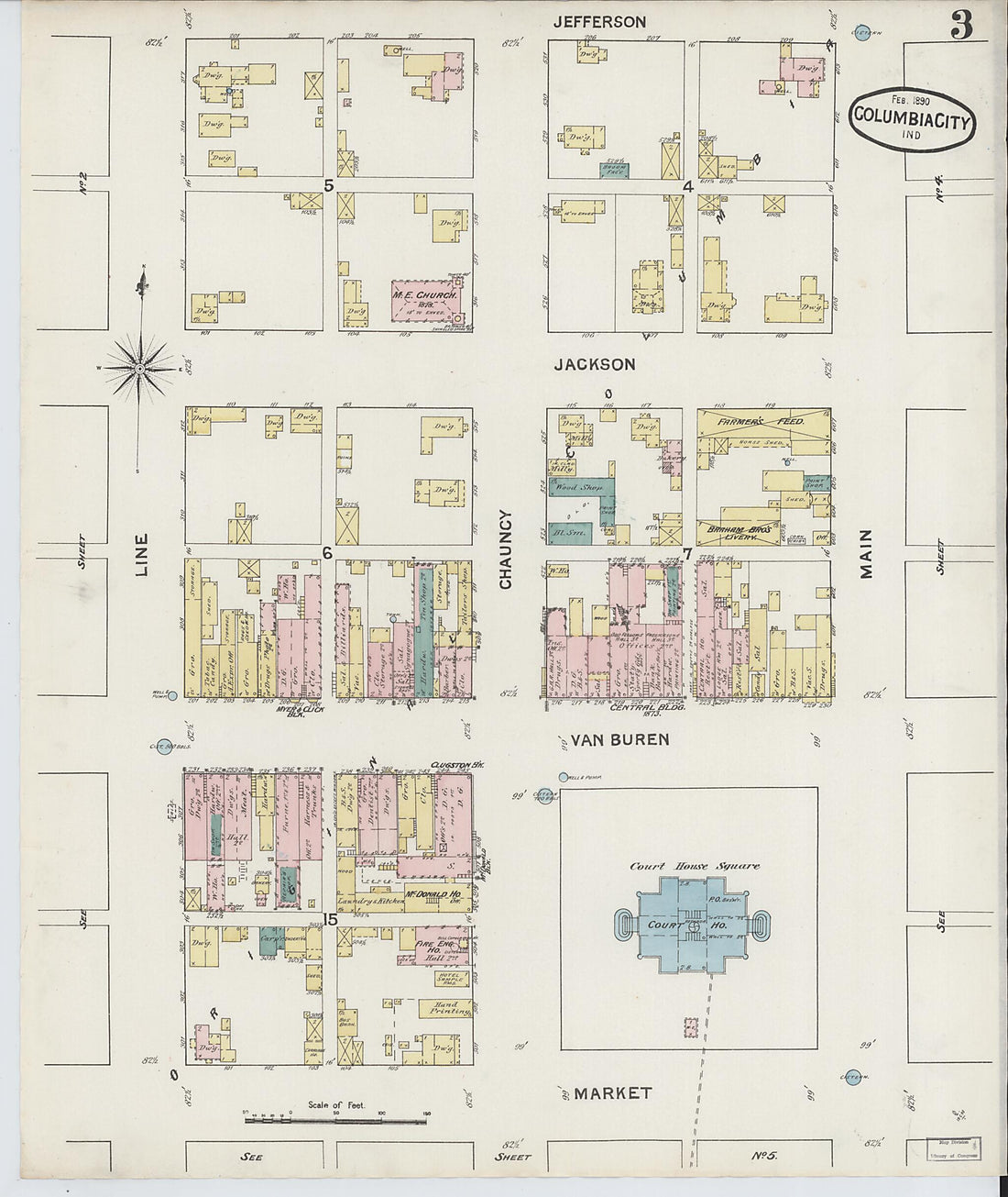 This old map of Columbia City, Whitley County, Indiana was created by Sanborn Map Company in 1890