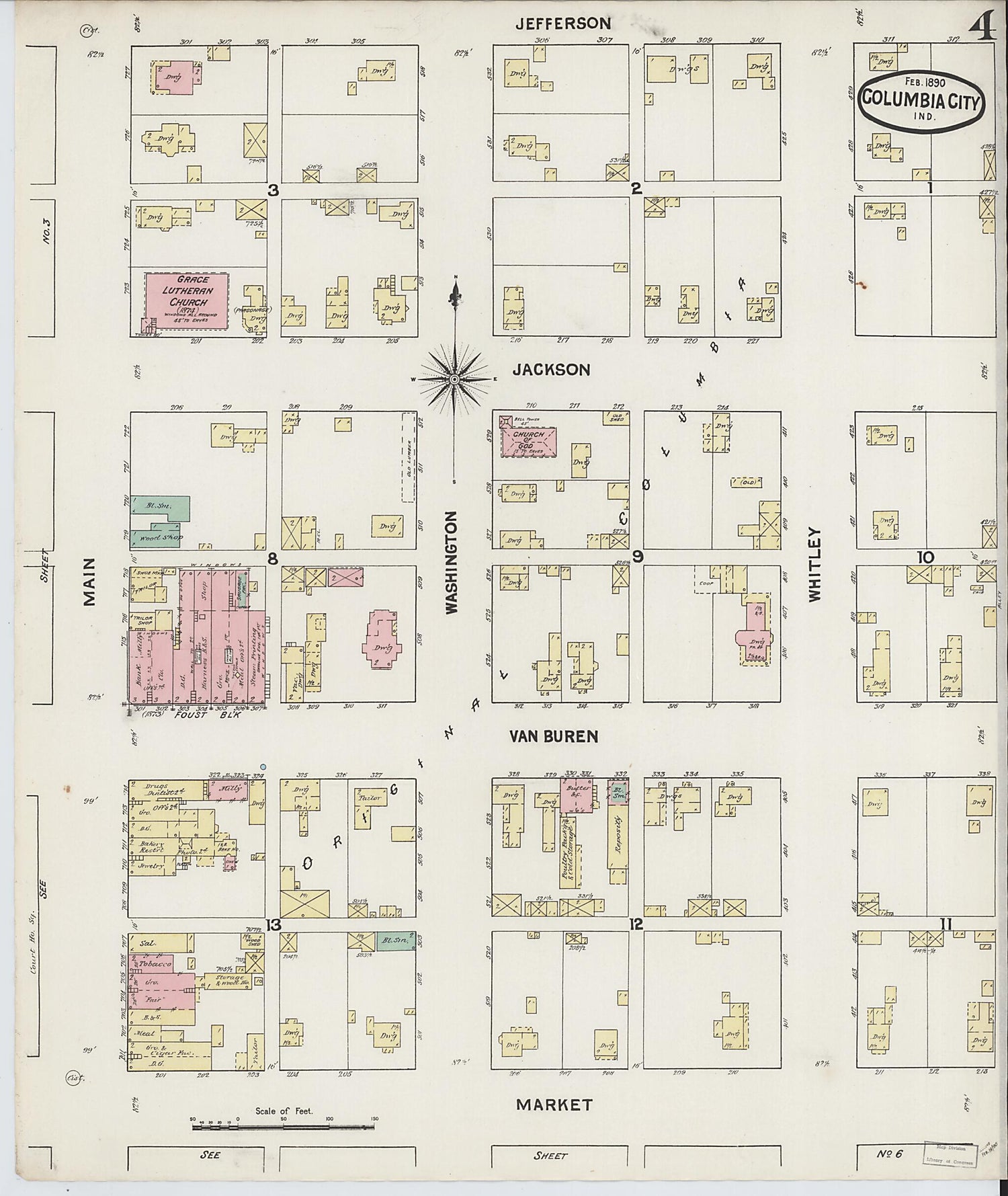 This old map of Columbia City, Whitley County, Indiana was created by Sanborn Map Company in 1890