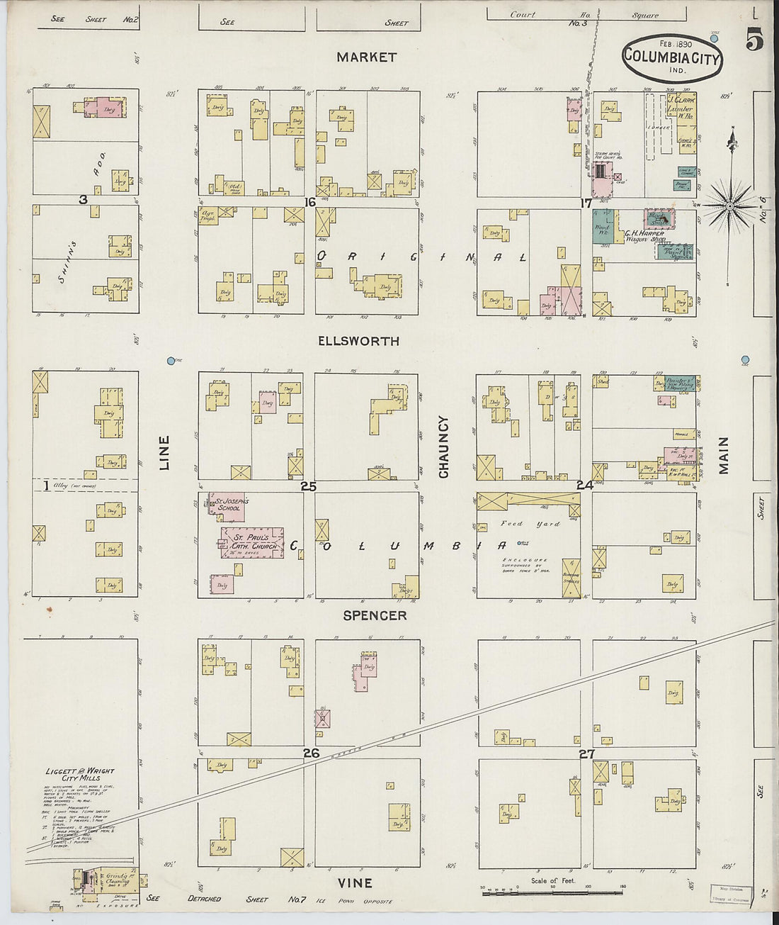 This old map of Columbia City, Whitley County, Indiana was created by Sanborn Map Company in 1890