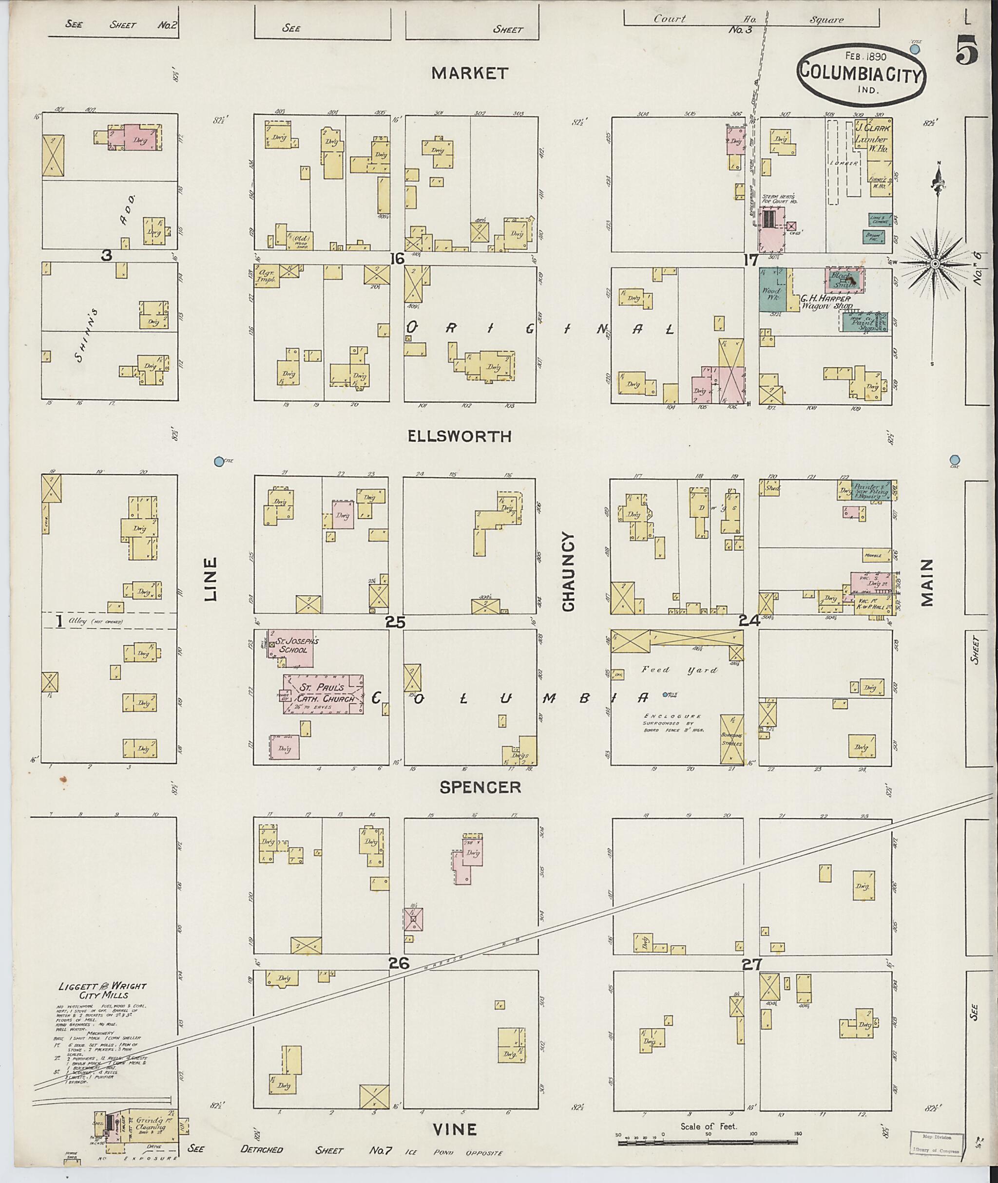 This old map of Columbia City, Whitley County, Indiana was created by Sanborn Map Company in 1890