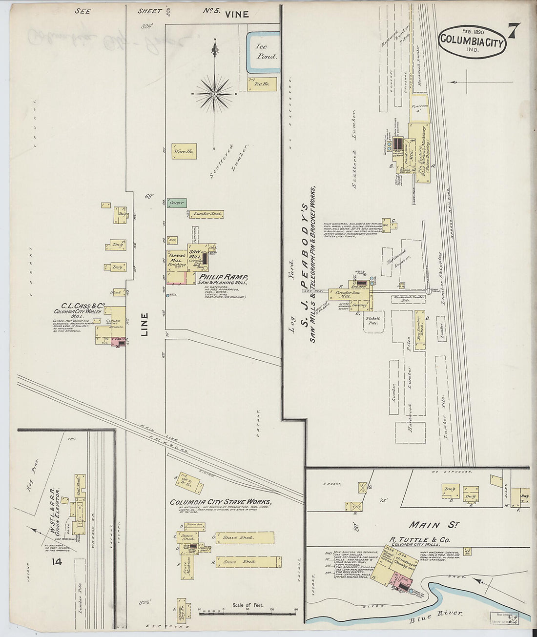 This old map of Columbia City, Whitley County, Indiana was created by Sanborn Map Company in 1890