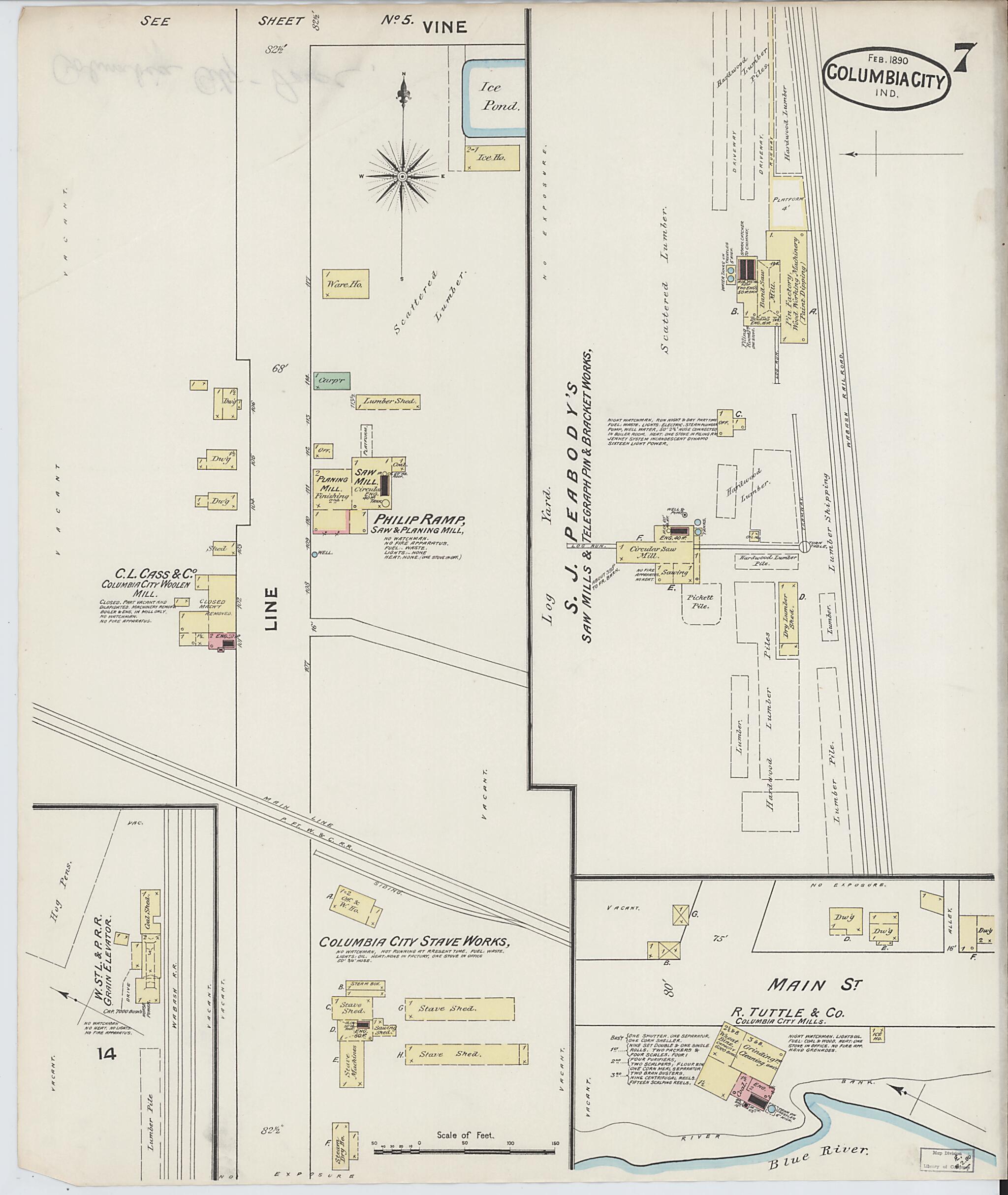 This old map of Columbia City, Whitley County, Indiana was created by Sanborn Map Company in 1890