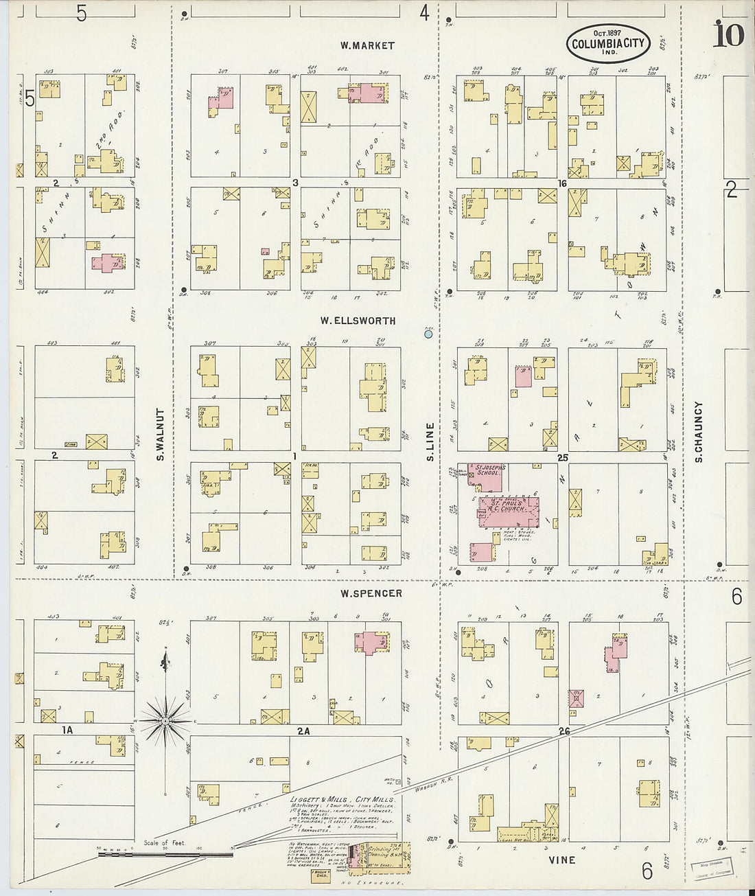 This old map of Columbia City, Whitley County, Indiana was created by Sanborn Map Company in 1897