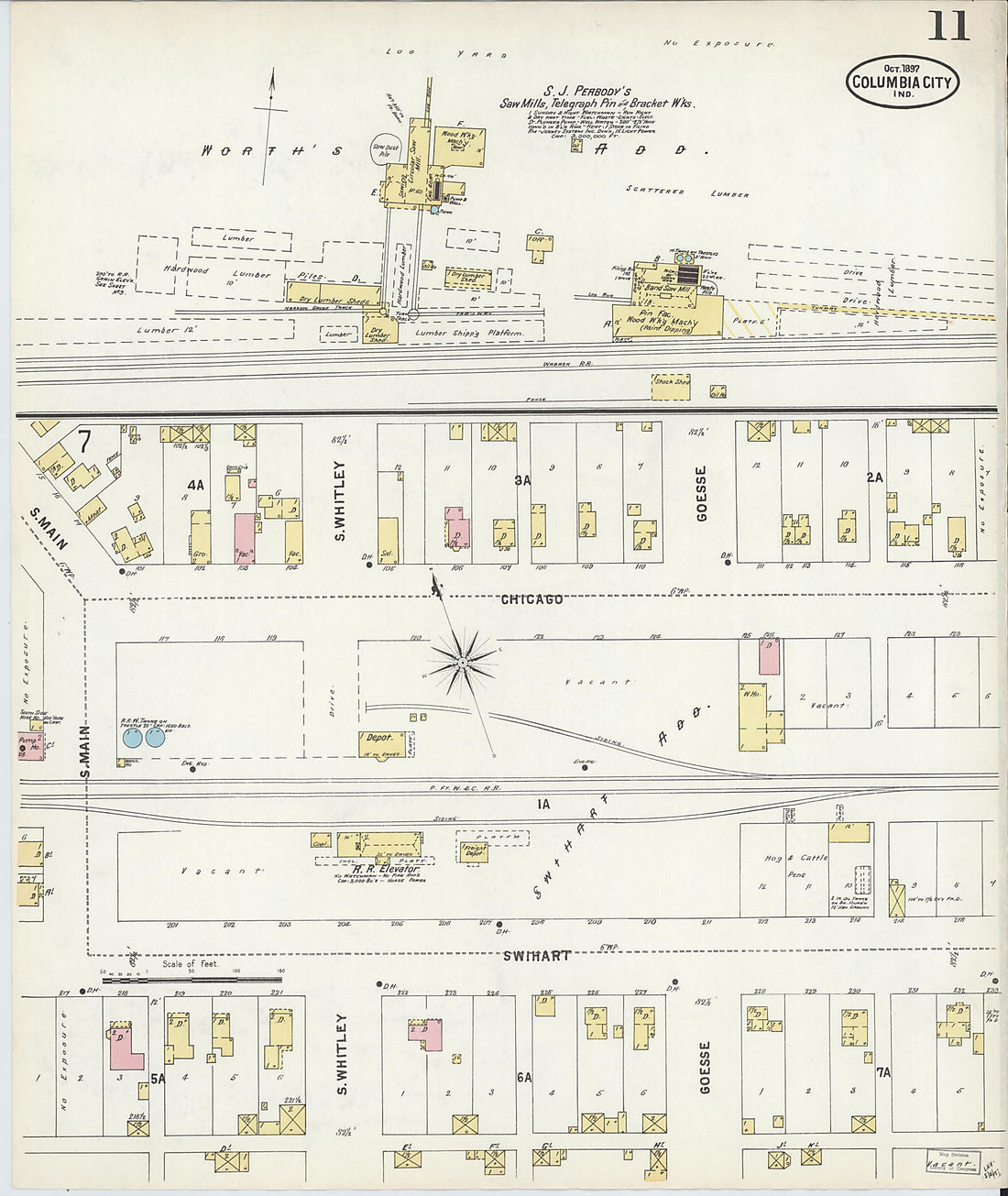 This old map of Columbia City, Whitley County, Indiana was created by Sanborn Map Company in 1897