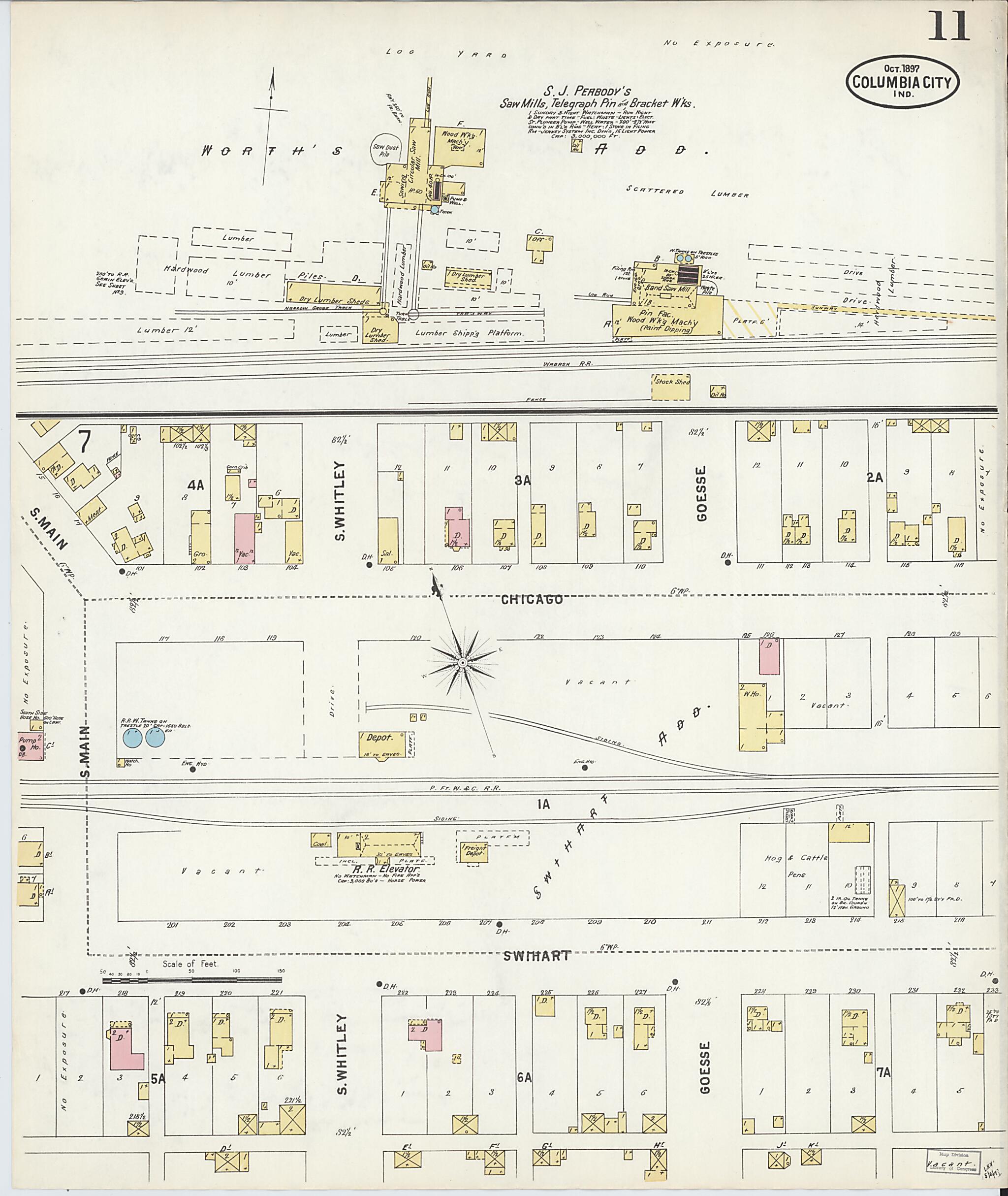 This old map of Columbia City, Whitley County, Indiana was created by Sanborn Map Company in 1897