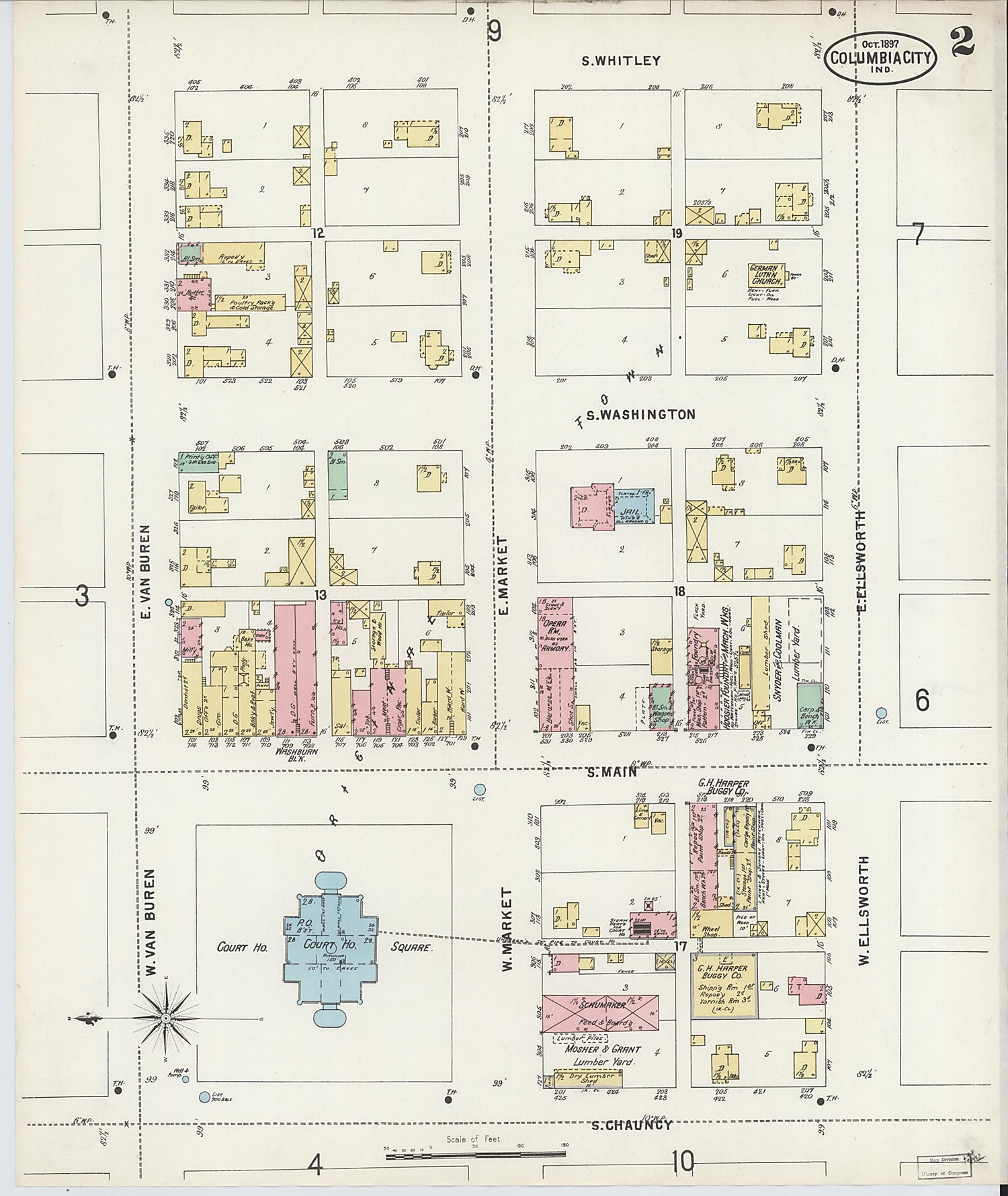 This old map of Columbia City, Whitley County, Indiana was created by Sanborn Map Company in 1897