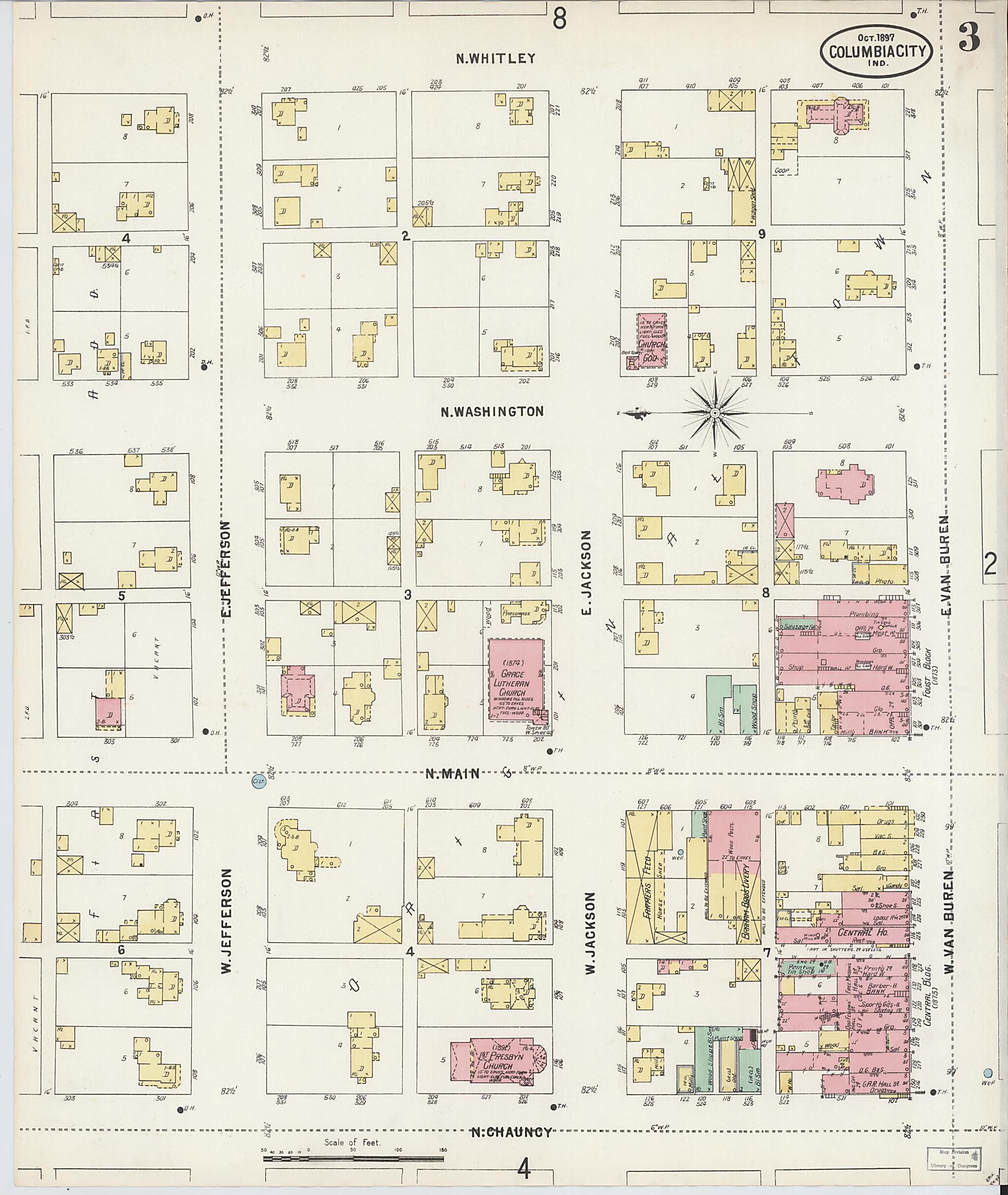 This old map of Columbia City, Whitley County, Indiana was created by Sanborn Map Company in 1897