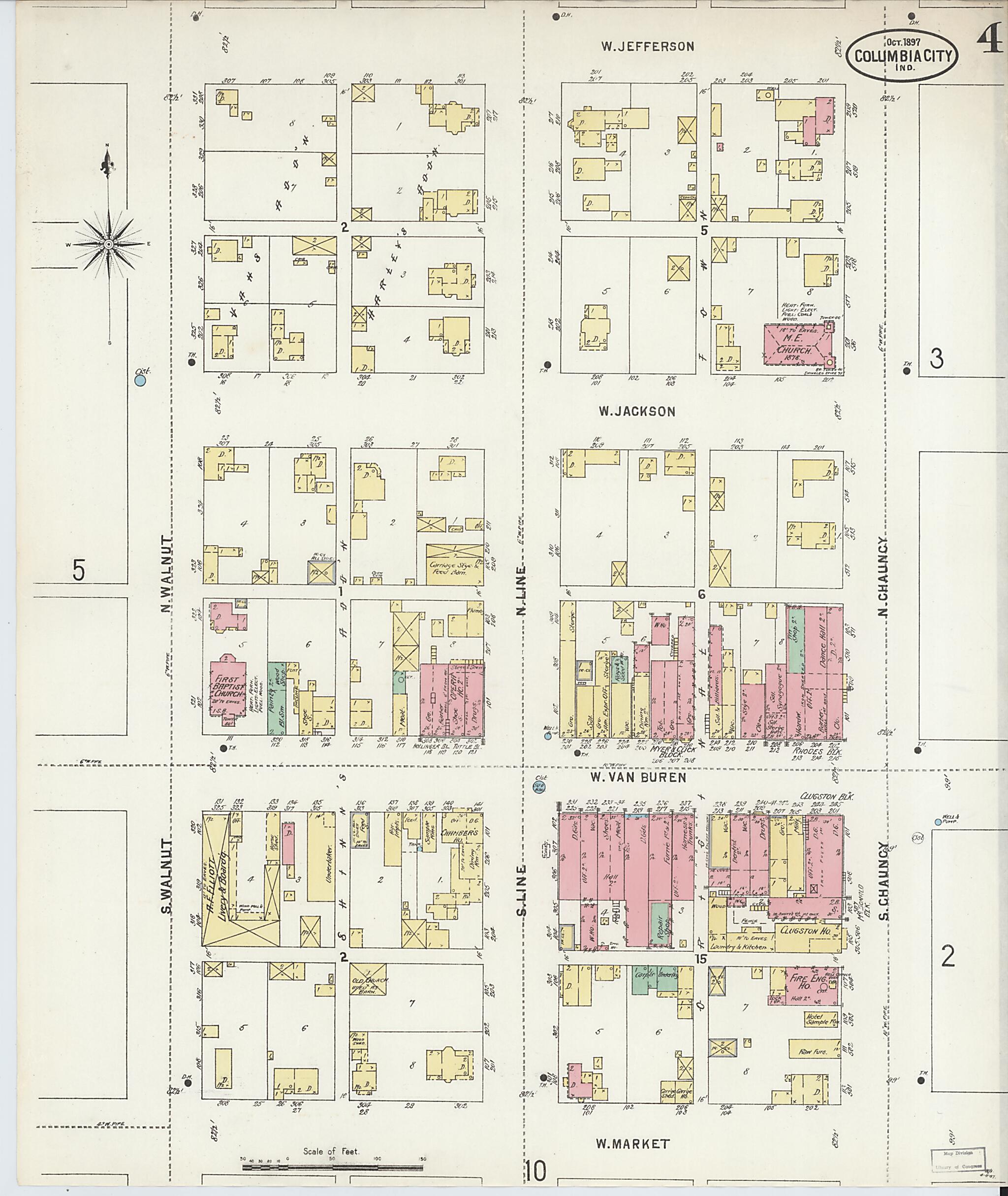 This old map of Columbia City, Whitley County, Indiana was created by Sanborn Map Company in 1897