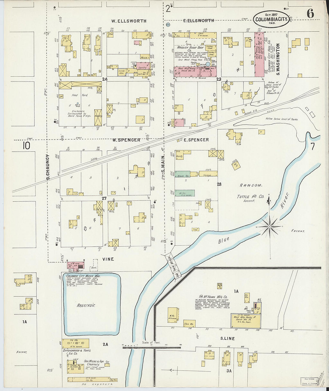 This old map of Columbia City, Whitley County, Indiana was created by Sanborn Map Company in 1897