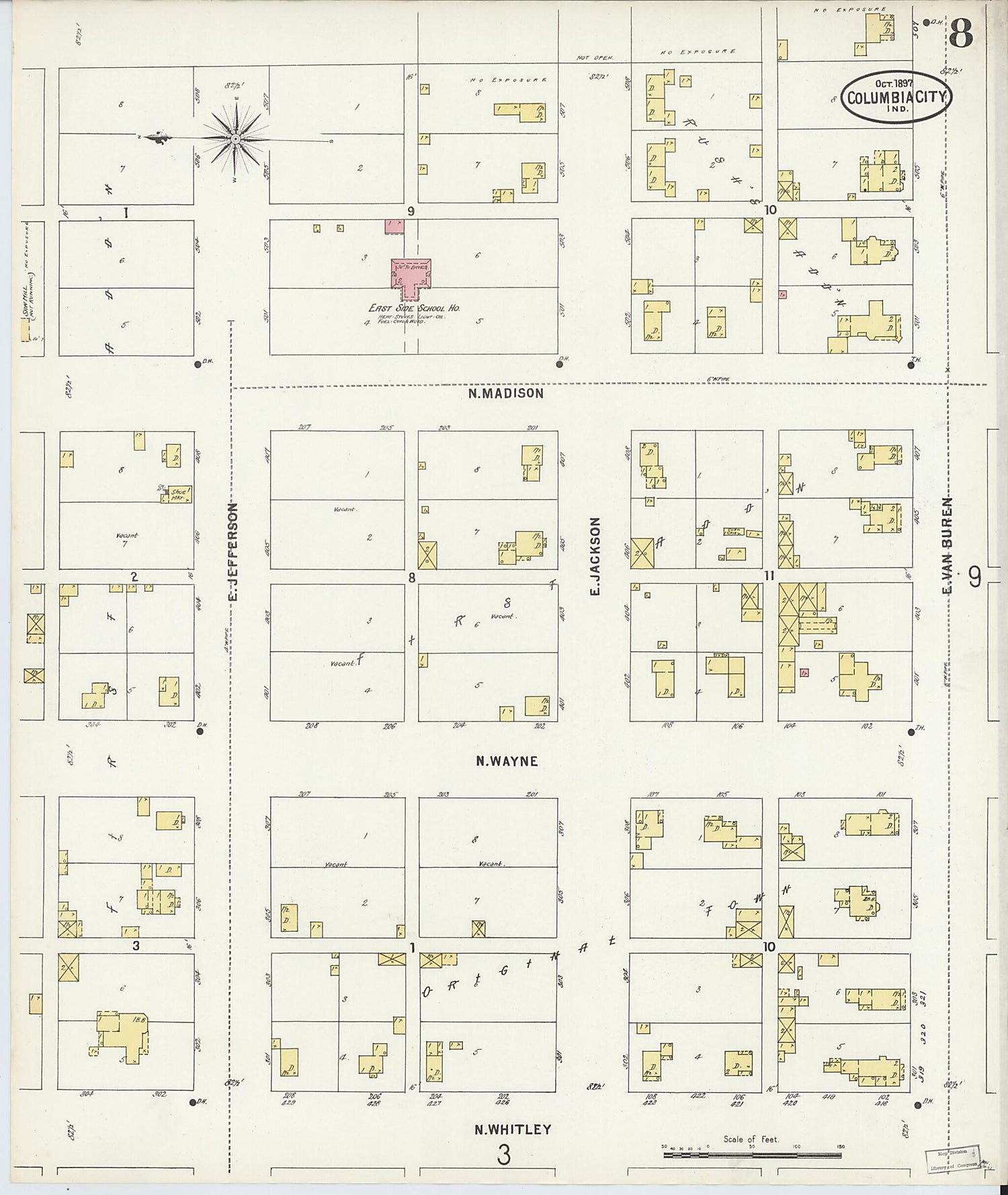 This old map of Columbia City, Whitley County, Indiana was created by Sanborn Map Company in 1897