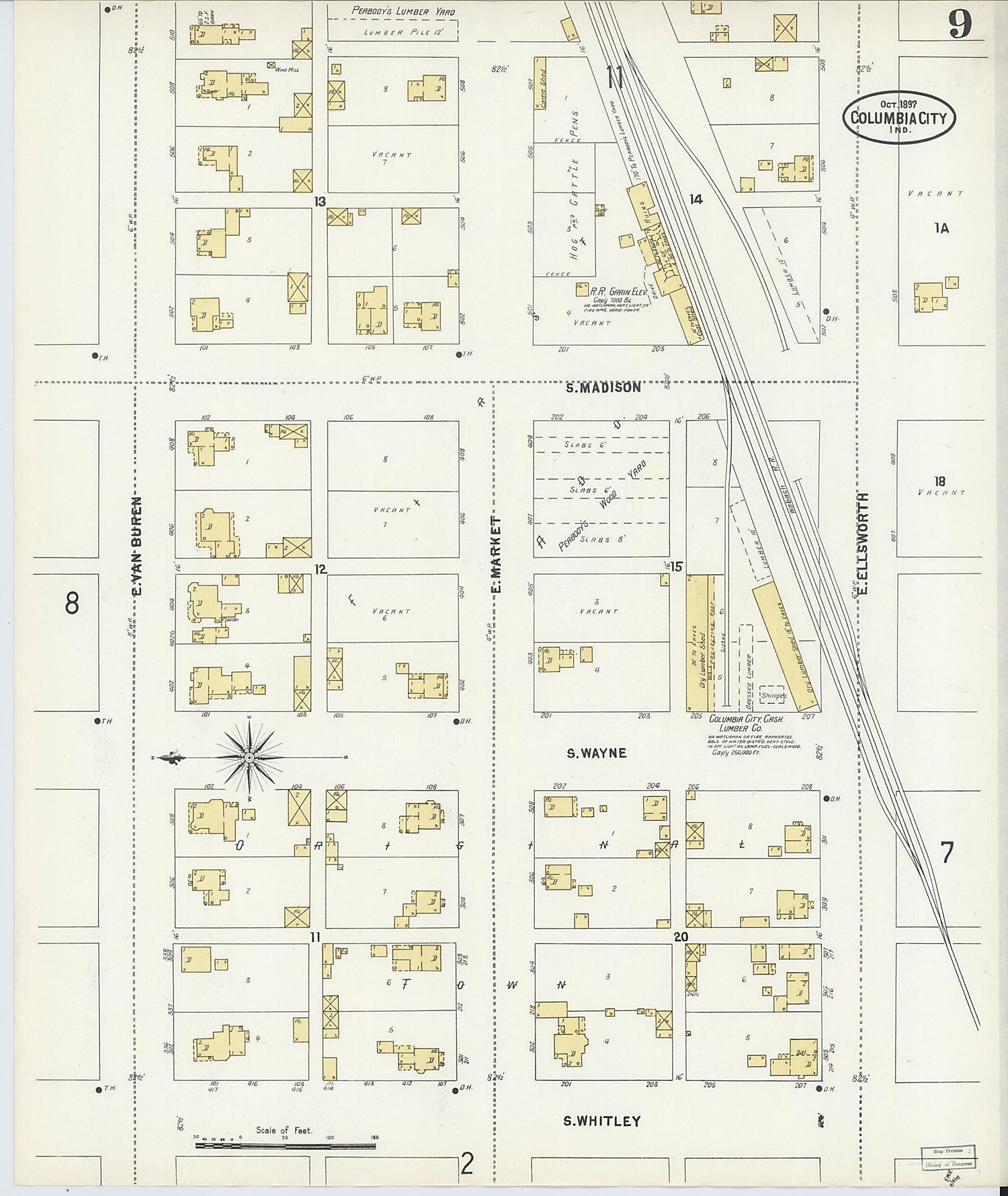 This old map of Columbia City, Whitley County, Indiana was created by Sanborn Map Company in 1897