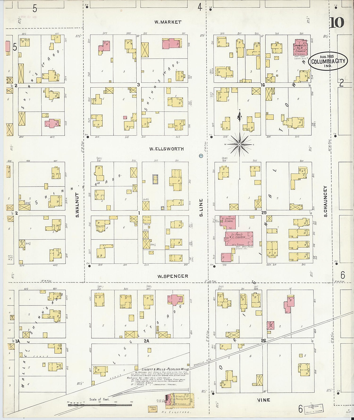 This old map of Columbia City, Whitley County, Indiana was created by Sanborn Map Company in 1905