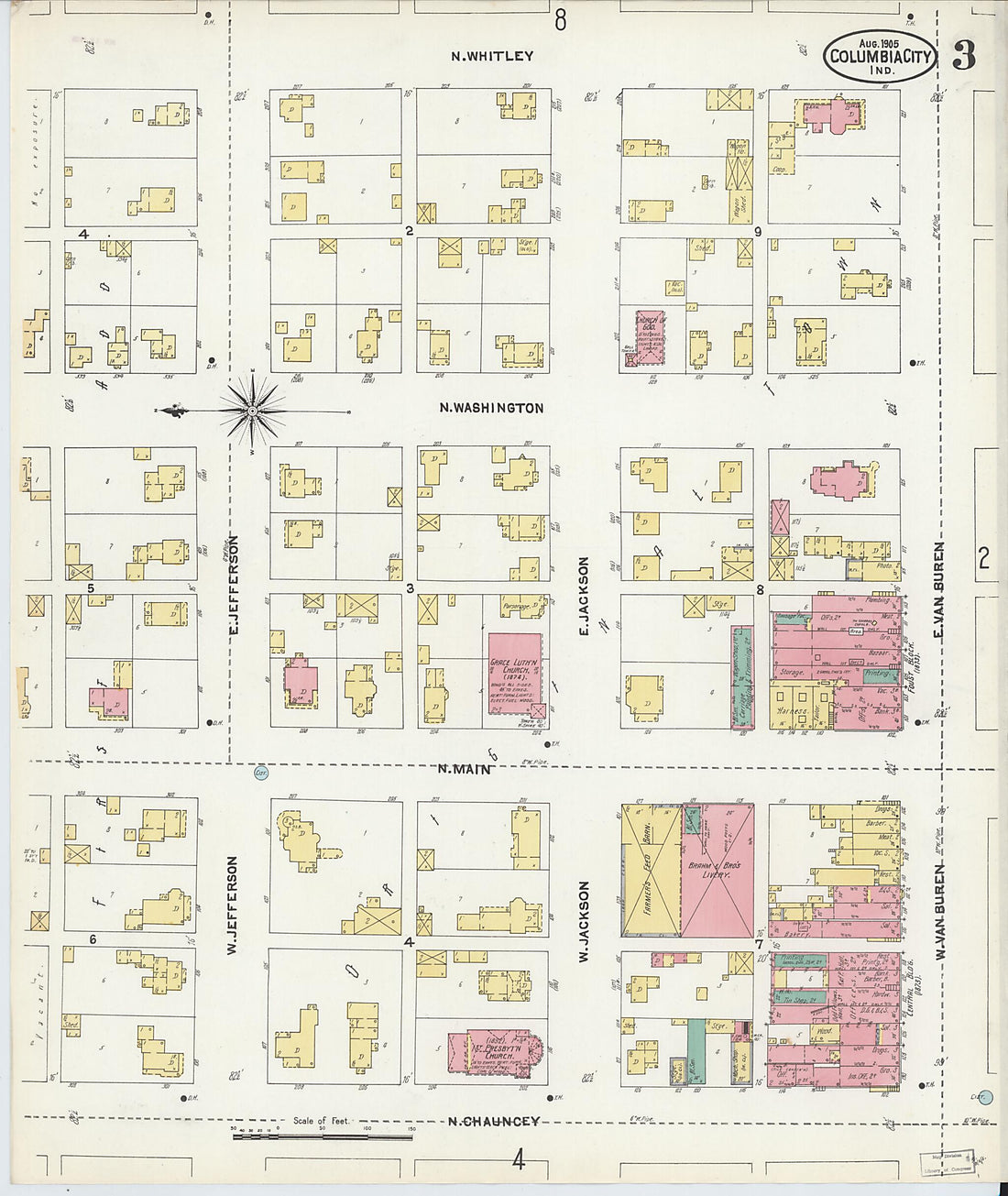 This old map of Columbia City, Whitley County, Indiana was created by Sanborn Map Company in 1905