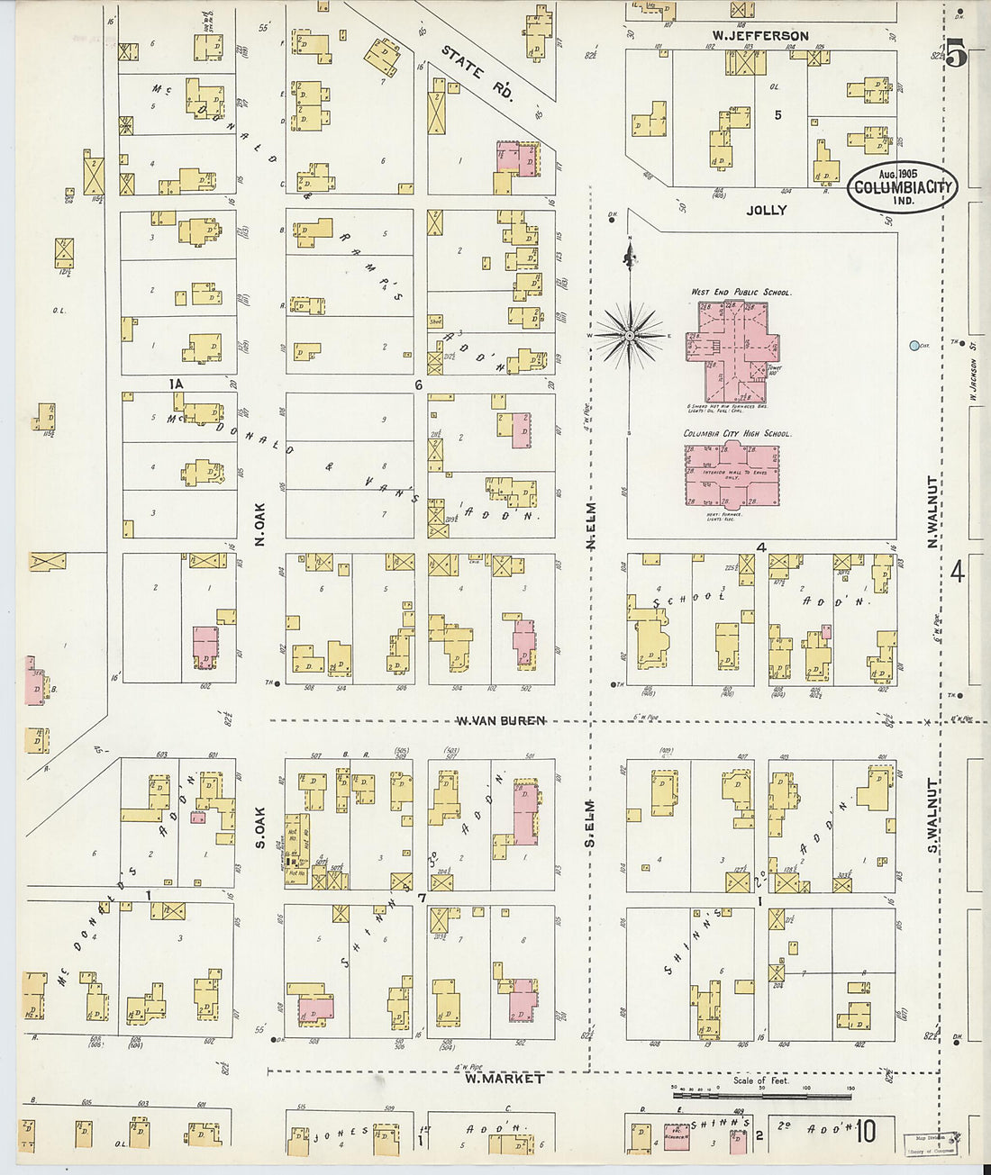 This old map of Columbia City, Whitley County, Indiana was created by Sanborn Map Company in 1905