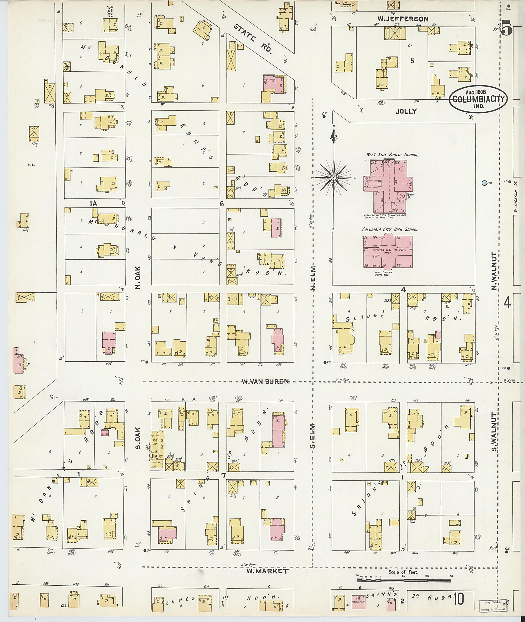 This old map of Columbia City, Whitley County, Indiana was created by Sanborn Map Company in 1905