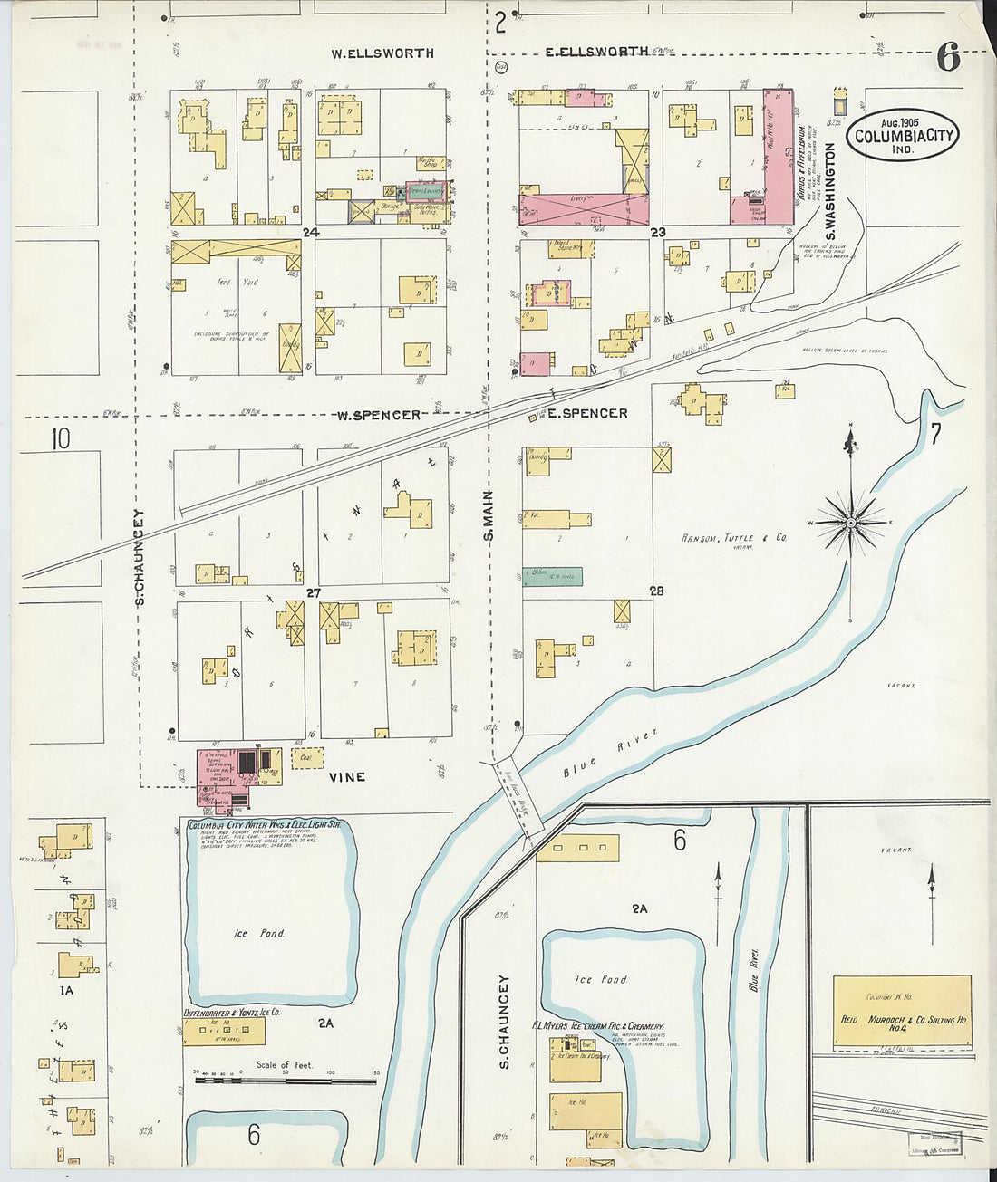 This old map of Columbia City, Whitley County, Indiana was created by Sanborn Map Company in 1905