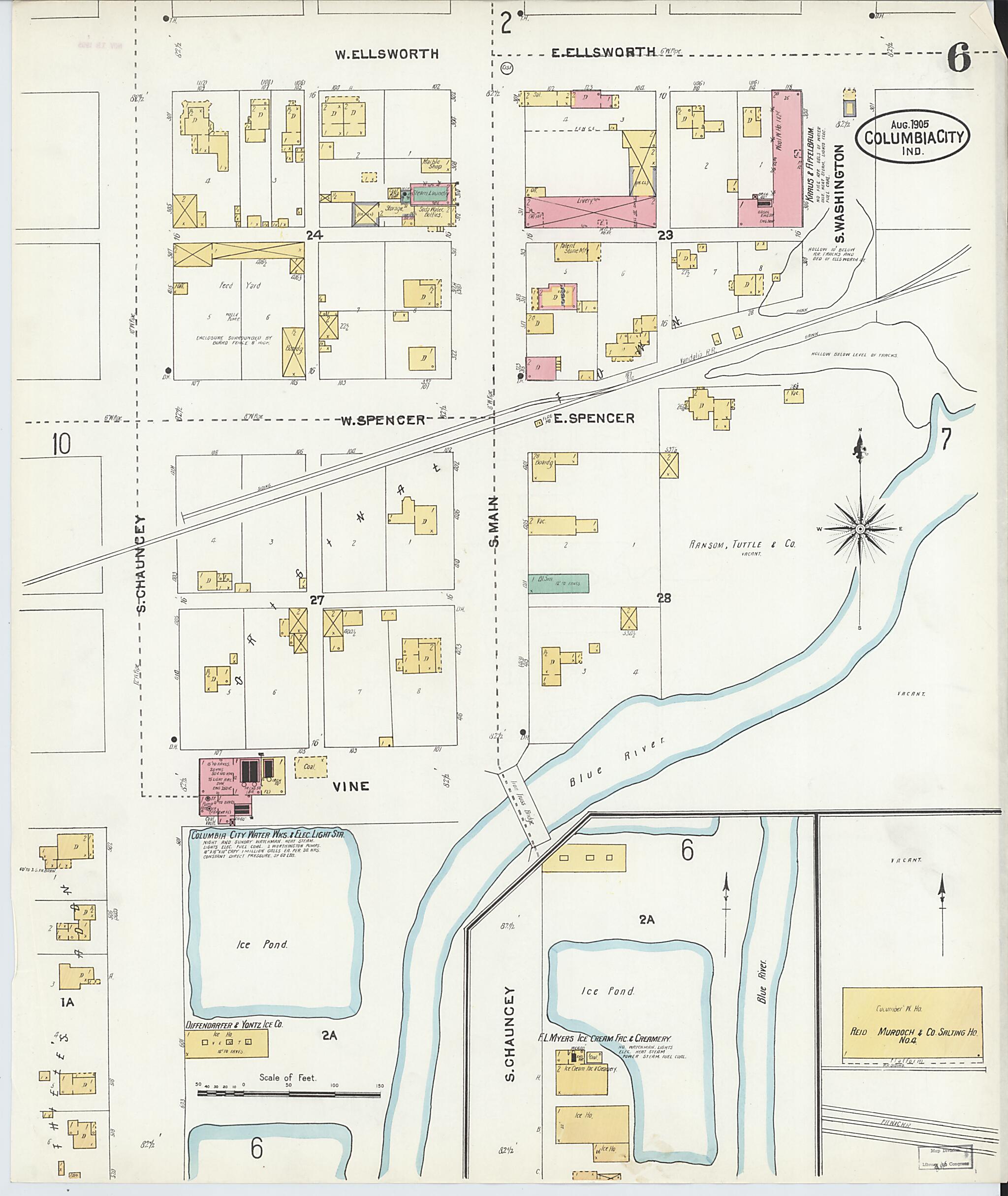 This old map of Columbia City, Whitley County, Indiana was created by Sanborn Map Company in 1905