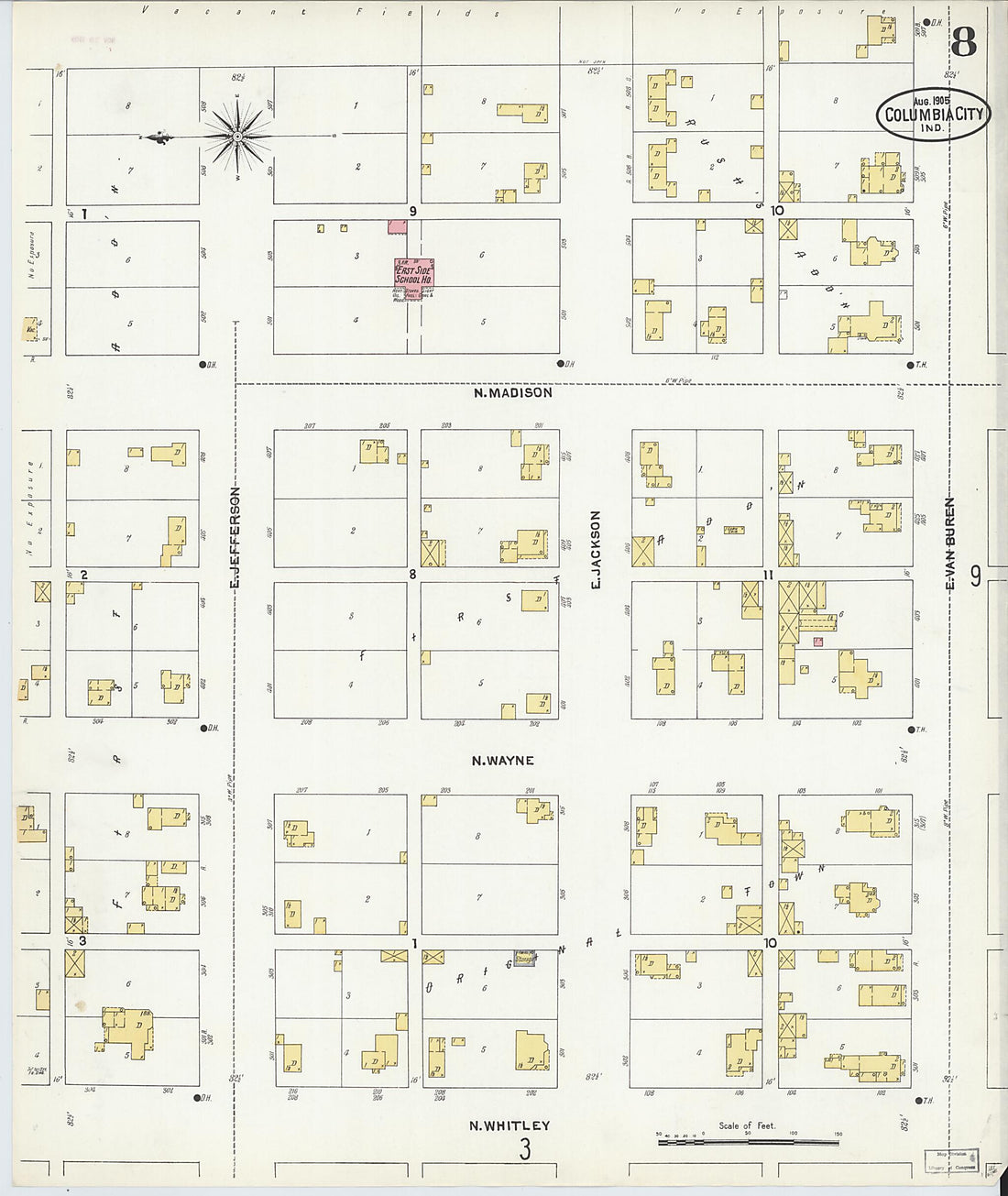 This old map of Columbia City, Whitley County, Indiana was created by Sanborn Map Company in 1905