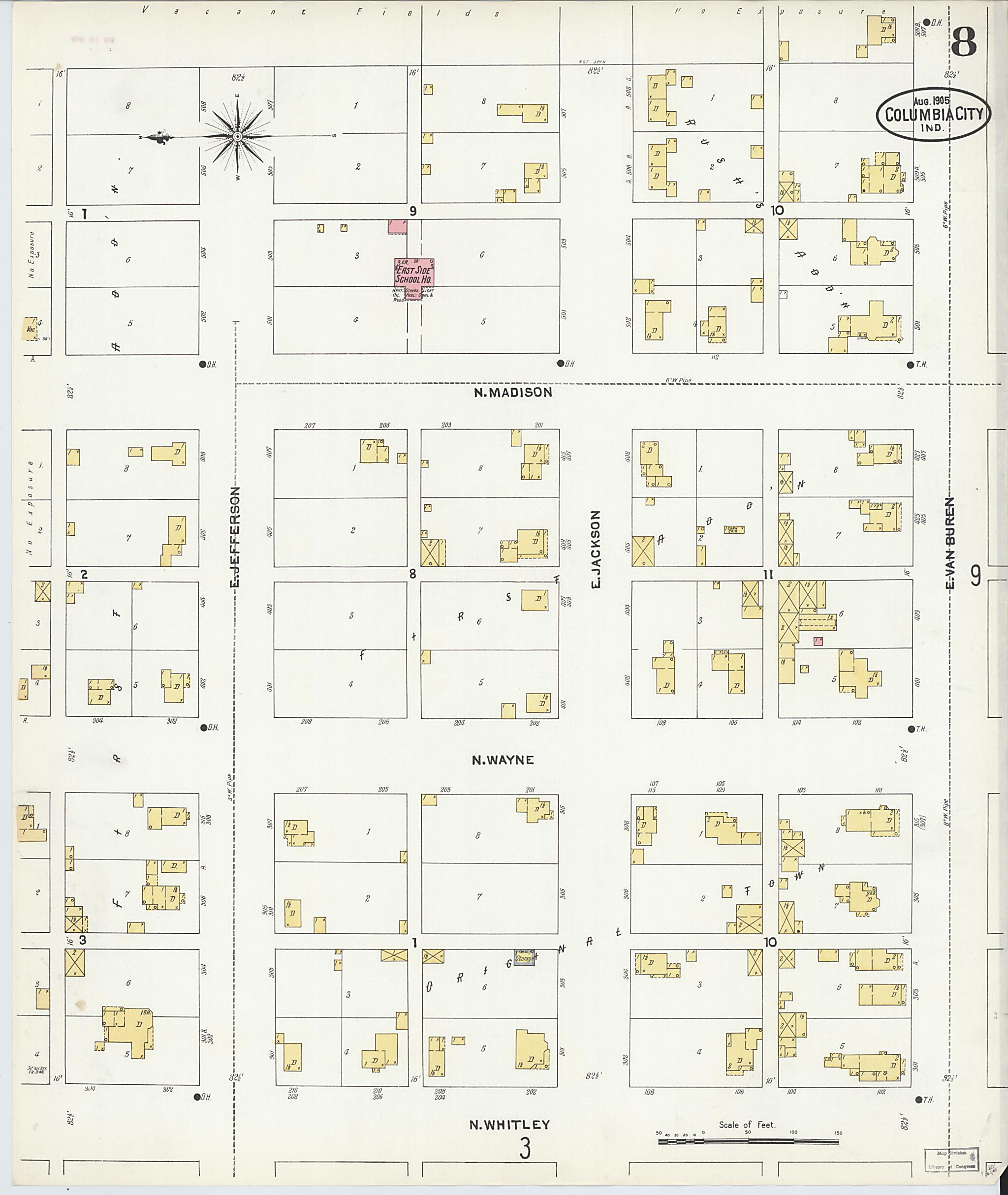 This old map of Columbia City, Whitley County, Indiana was created by Sanborn Map Company in 1905