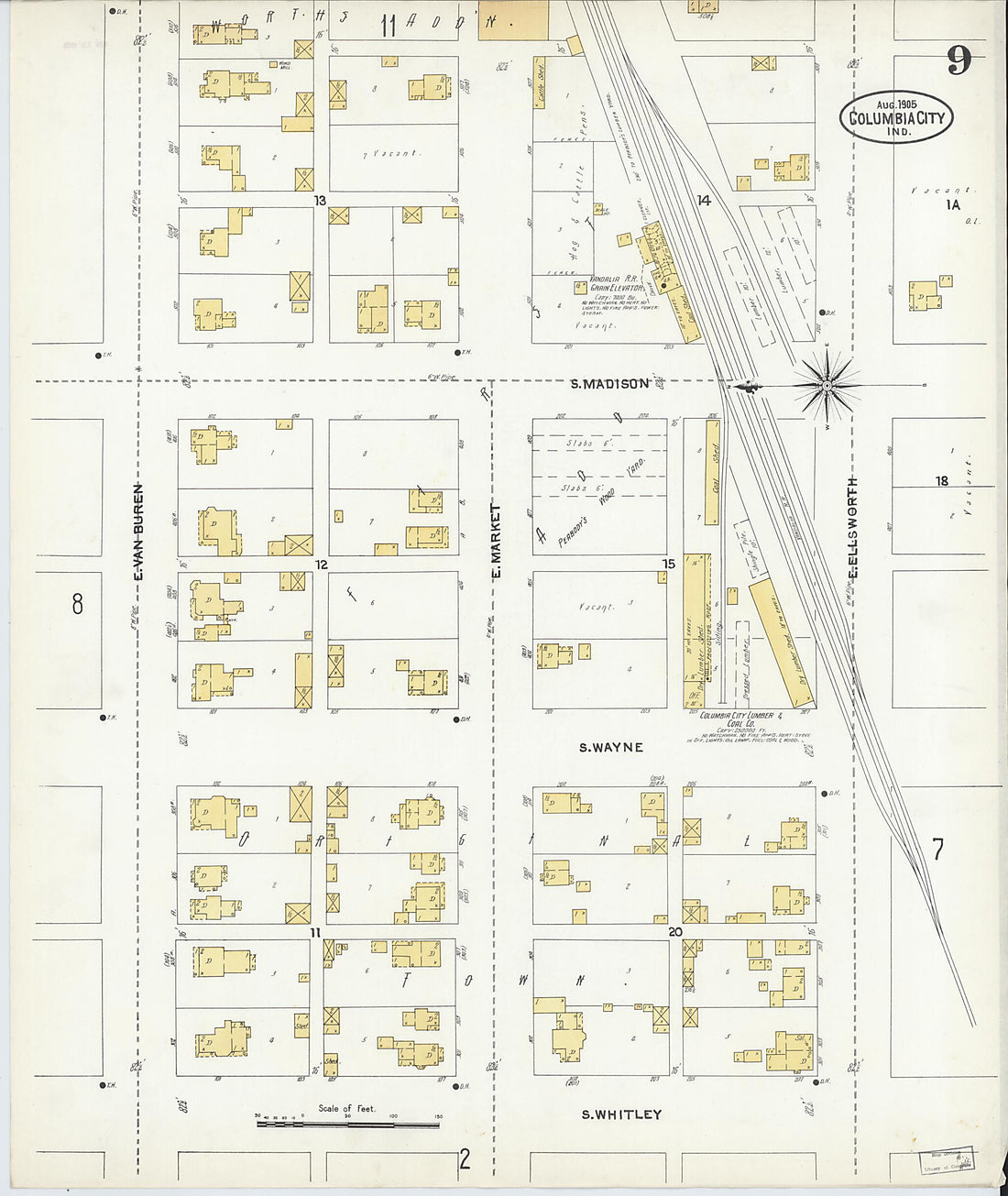 This old map of Columbia City, Whitley County, Indiana was created by Sanborn Map Company in 1905