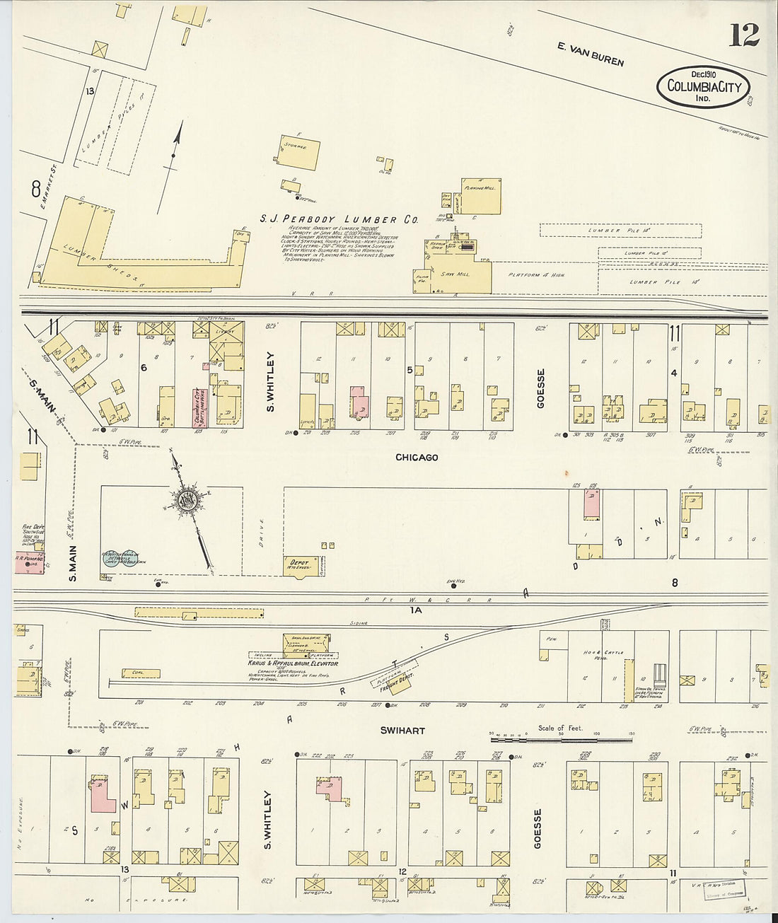 This old map of Columbia City, Whitley County, Indiana was created by Sanborn Map Company in 1910