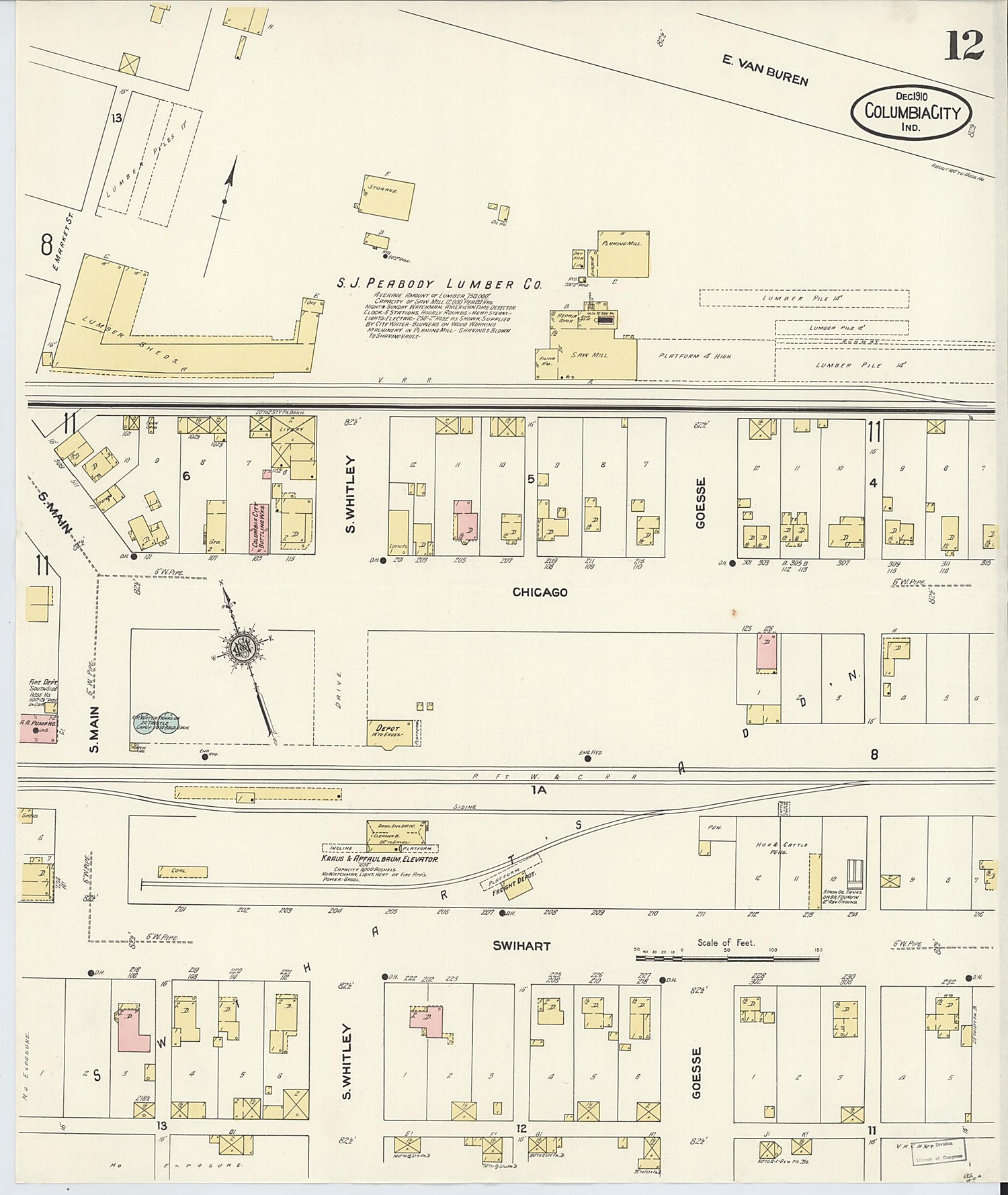 This old map of Columbia City, Whitley County, Indiana was created by Sanborn Map Company in 1910