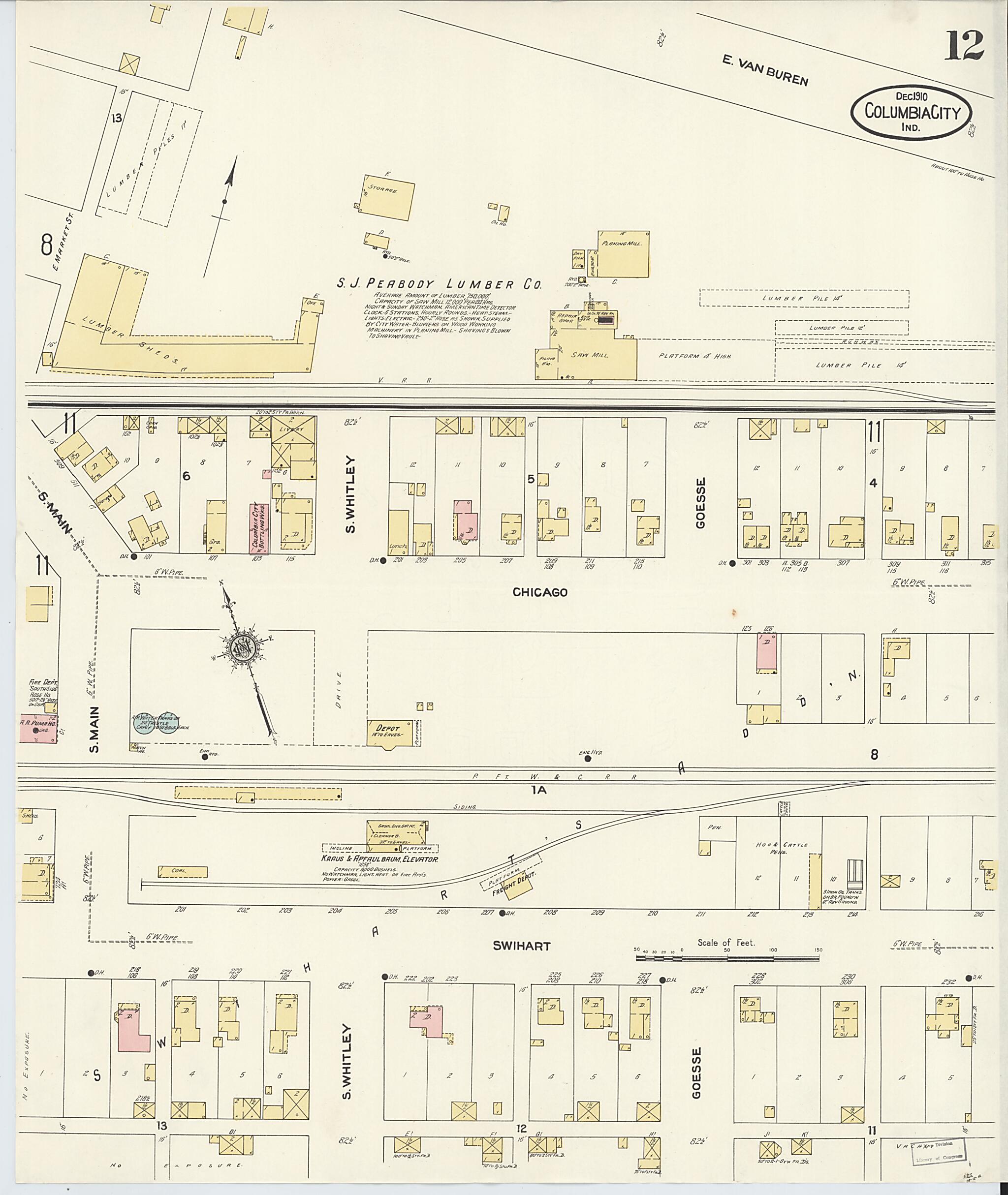 This old map of Columbia City, Whitley County, Indiana was created by Sanborn Map Company in 1910