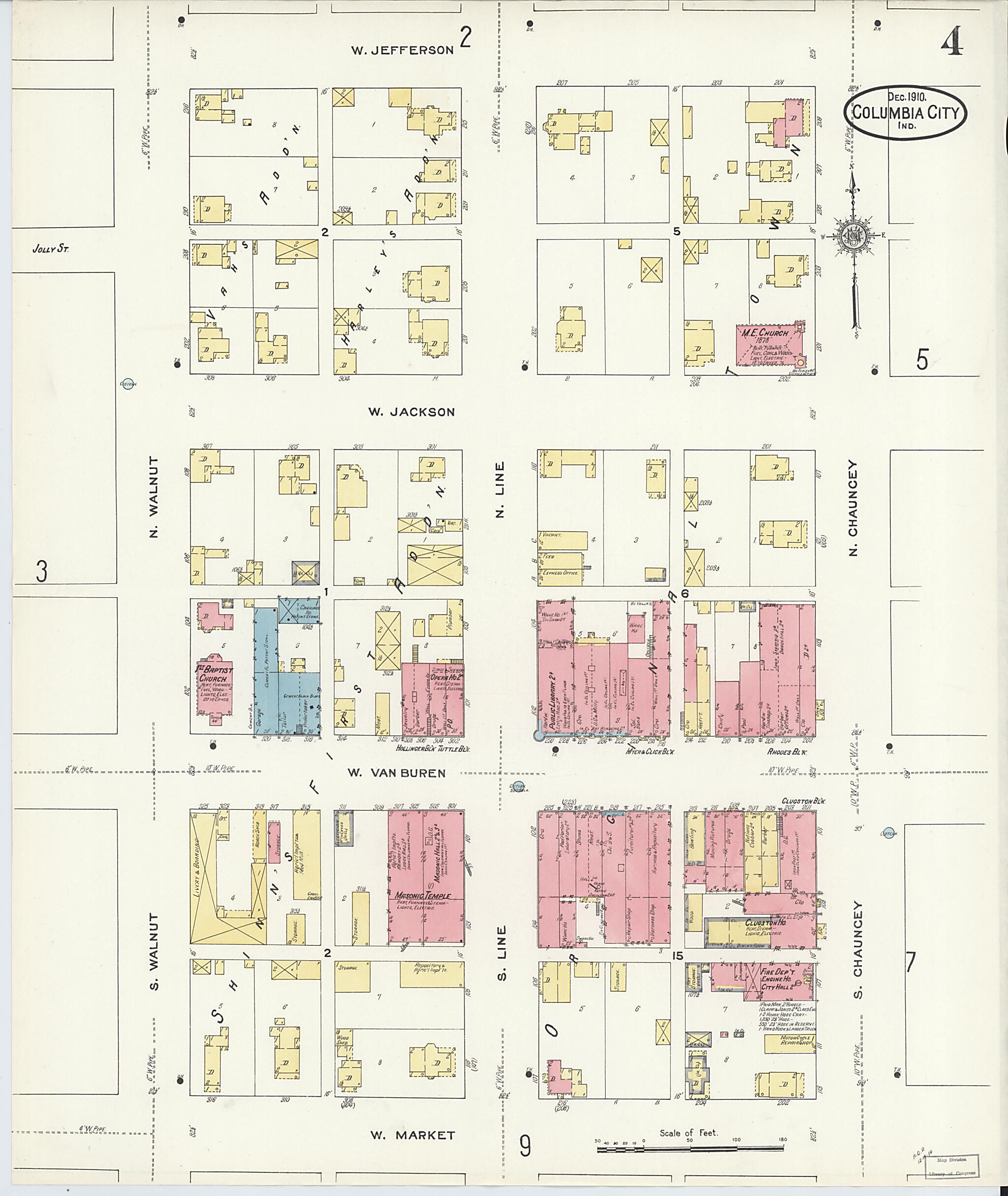 This old map of Columbia City, Whitley County, Indiana was created by Sanborn Map Company in 1910