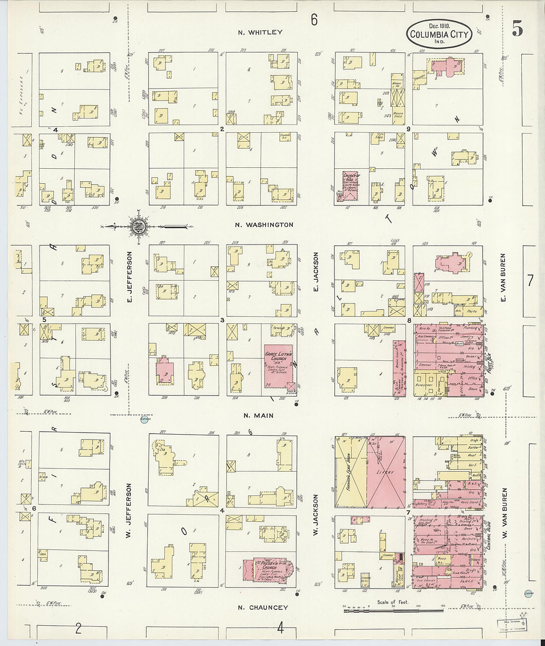 This old map of Columbia City, Whitley County, Indiana was created by Sanborn Map Company in 1910