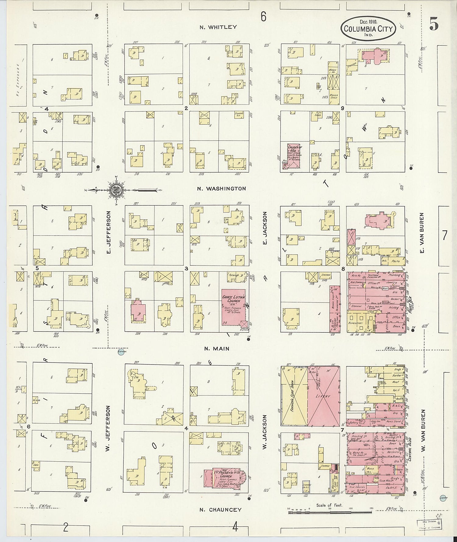 This old map of Columbia City, Whitley County, Indiana was created by Sanborn Map Company in 1910