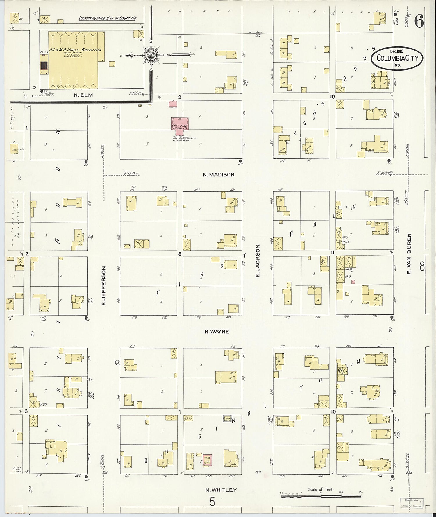 This old map of Columbia City, Whitley County, Indiana was created by Sanborn Map Company in 1910